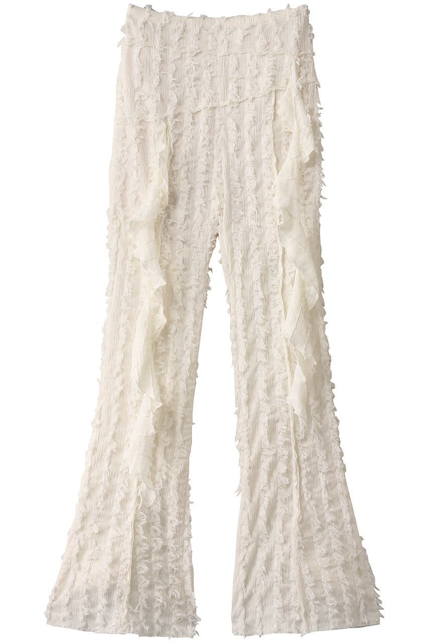 【プランク プロジェクト/PRANK PROJECT】のフリンジジャガードフレアパンツ / Fringe Jacquard Flare Pants インテリア・キッズ・メンズ・レディースファッション・服の通販 founy(ファウニー) 　ファッション　Fashion　レディースファッション　Fashion for Women　パンツ　Pants & Trousers　コンパクト　Compact, Small Size　シャーリング　Shirring, Ruched　シンプル　Simple, Minimal　フリンジ　Fringe, Tassel　ラッフル　Ruffle, Frill　ランダム　Random, Irregular　切替　Switching, Contrast Panel　IVR(アイボリー)|ID: prp329100004895109 ipo3291000000036907281