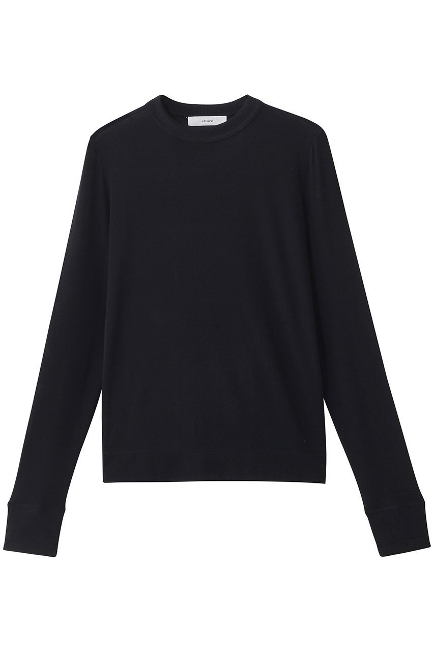 【エブール/ebure】のソフトシアージャージ クルーネックカットソー インテリア・キッズ・メンズ・レディースファッション・服の通販 founy(ファウニー) 　ファッション　Fashion　レディースファッション　Fashion for Women　トップス・カットソー　Cut & Sew Tops　ニット　Knit Tops & Sweaters　カジュアルプルオーバー・ニットトップス　Pullovers & Knit Tops / Casual Pullovers　カットソー・ベーシックTシャツ　Cut-and-Sewn Tops / Stretch Tees & Basics　シアー　Sheer, See-Through　シルク　Silk, 100% Silk　シンプル　Simple, Minimal　ネイビー|ID: prp329100004895179 ipo3291000000036595093