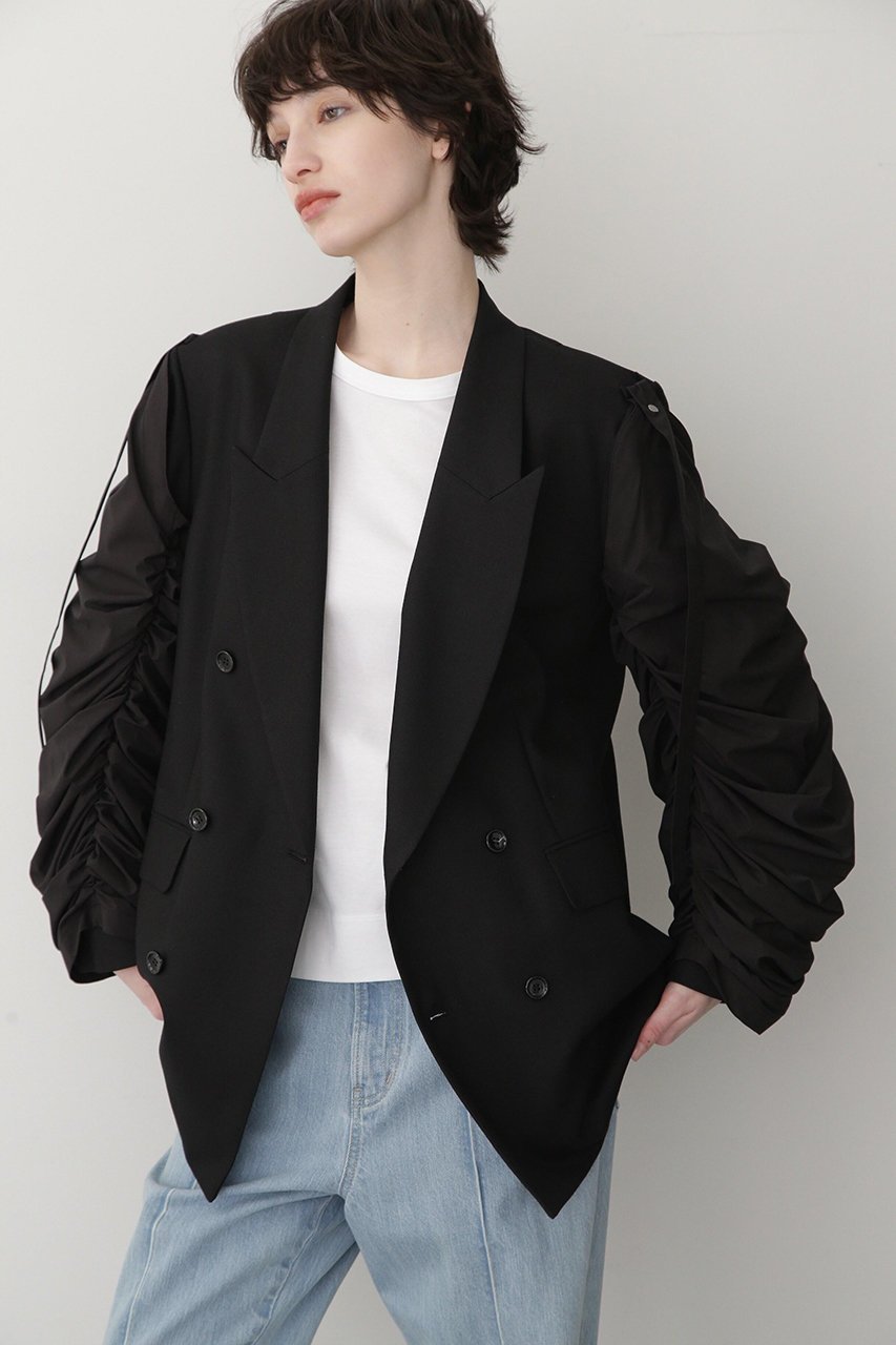 【ヒューエルミュージアム/hueLe Museum】の【STUMBLY】Detachable Sheer Sleeve Jacket インテリア・キッズ・メンズ・レディースファッション・服の通販 founy(ファウニー) 　ファッション　Fashion　レディースファッション　Fashion for Women　アウター　Coat / Outerwear Collection　レディースジャケット・軽アウター　Jackets　ジャケット　Jacket, Outerwear　ダブル　Double, Double-Breasted　ブラック|ID: prp329100004895234 ipo3291000000036908875