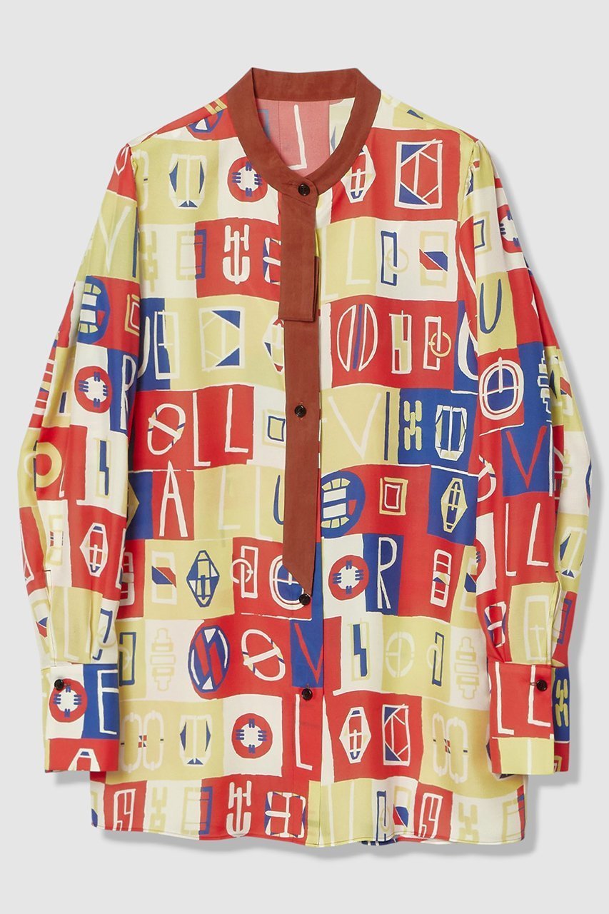 【アルアバイル/allureville】のパッチワークプリントボウブラウス インテリア・キッズ・メンズ・レディースファッション・服の通販 founy(ファニー) 　ファッション　Fashion　レディースファッション　Fashion for Women　トップス・カットソー　Cut & Sew Tops　シャツ・ブラウス・オフィスカジュアル　Elegant Blouses & Button-Ups　エレガント 上品　Elegant　スリーブ　Sleeve, Long Sleeve / Short Sleeve　パッチワーク　Patchwork, Mixed Fabric　ブロック　Block, Solid Block Pattern　プリント　Print, Printed Pattern　モダン　Modern, Contemporary　モチーフ　Motif, Design Theme　ロング　Long, Long-Length　手描き　Hand-Drawn, Illustrated　レッド|ID: prp329100004895347 ipo3291000000036596576