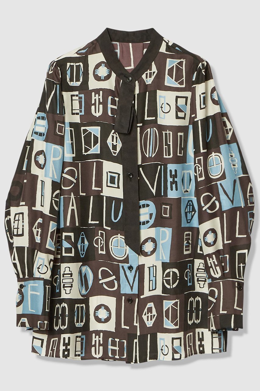 【アルアバイル/allureville】のパッチワークプリントボウブラウス インテリア・キッズ・メンズ・レディースファッション・服の通販 founy(ファニー) 　ファッション　Fashion　レディースファッション　Fashion for Women　トップス・カットソー　Cut & Sew Tops　シャツ・ブラウス・オフィスカジュアル　Elegant Blouses & Button-Ups　エレガント 上品　Elegant　スリーブ　Sleeve, Long Sleeve / Short Sleeve　パッチワーク　Patchwork, Mixed Fabric　ブロック　Block, Solid Block Pattern　プリント　Print, Printed Pattern　モダン　Modern, Contemporary　モチーフ　Motif, Design Theme　ロング　Long, Long-Length　手描き　Hand-Drawn, Illustrated　ブラウン|ID: prp329100004895347 ipo3291000000036596577