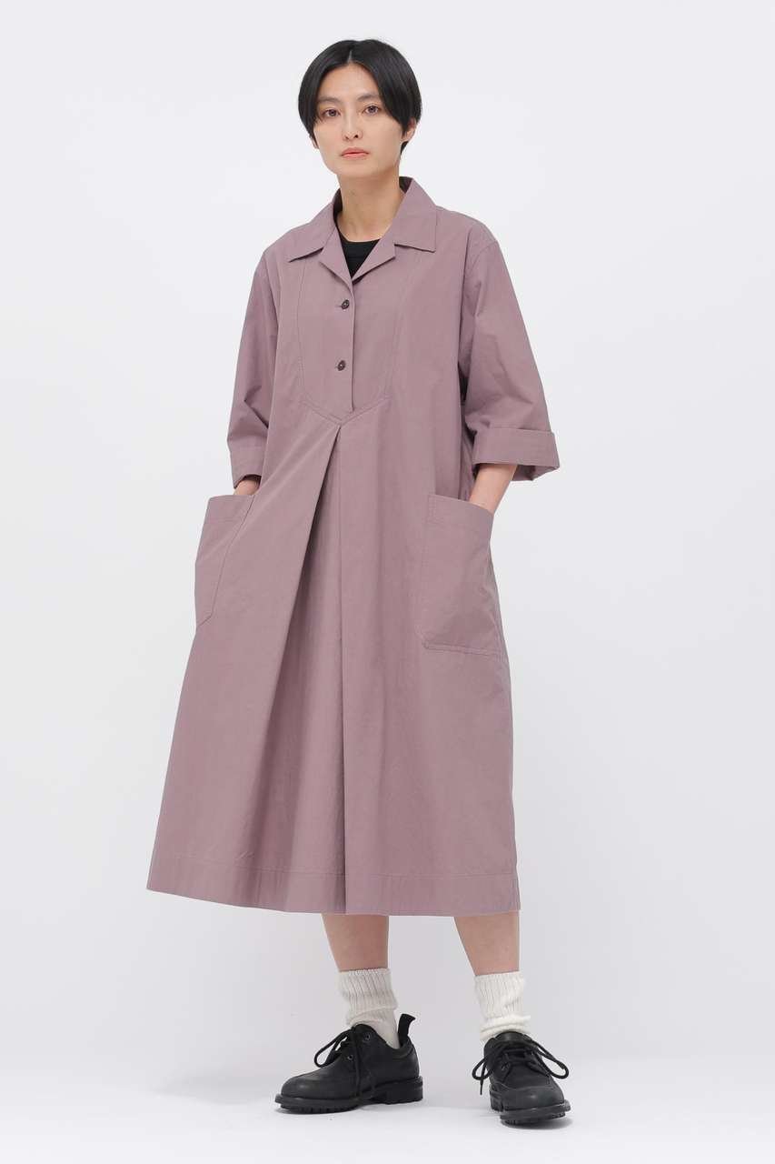 【マーガレットハウエル/MARGARET HOWELL】のWASHED COTTON POPLIN DRESS インテリア・キッズ・メンズ・レディースファッション・服の通販 founy(ファウニー) 　ファッション　Fashion　レディースファッション　Fashion for Women　ワンピース　Dresses　フォーマル・パーティードレス・結婚式用ドレス　Elegant & Casual Dresses　チュニック　Tunic Tops & Dresses　インナー　Innerwear　カッティング　Cutting Detail　クロップド　Cropped, Short Length　スリーブ　Sleeve, Long Sleeve / Short Sleeve　ダブル　Double, Double-Breasted　チュニック　Tunic, Long Top　ドレス　Dress, One-Piece　フロント　Front, Front Design　プリーツ　Pleats, Pleated　ボックス　Boxy, Box Shape　ポケット　Pocket, Pocket Detail　モダン　Modern, Contemporary　ロング　Long, Long-Length　ワイド　Wide, Wide Fit　ワーク　Workwear, Utility Style　ピンク|ID: prp329100004895357 ipo3291000000036596655