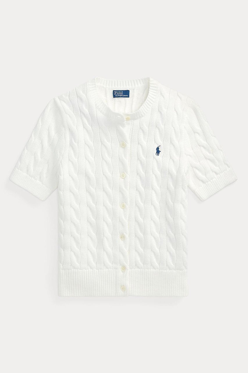 【ラルフローレン/RALPH LAUREN】の【POLO RALPH LAUREN】ケーブルニット コットン ショートスリーブ カーディガン インテリア・キッズ・メンズ・レディースファッション・服の通販 founy(ファニー) 　ファッション　Fashion　レディースファッション　Fashion for Women　トップス・カットソー　Cut & Sew Tops　ニット　Knit Tops & Sweaters　カーディガン・羽織り　Layered Style Cardigans　カフス　Cuff Design　カーディガン　Cardigan, Knitwear　ショート　Short, Short Length　スリム　Slim, Slim Fit　スリーブ　Sleeve, Long Sleeve / Short Sleeve　バランス　Balance, Style Balance　フィット　Fit, Slim Fit　エレガント 上品　Elegant　半袖　Short Sleeve, Half Sleeve　新作・新入荷　New Arrivals / New In　ホワイト|ID: prp329100004895366 ipo3291000000036596724
