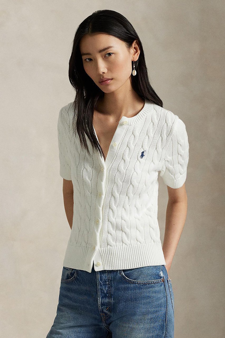 【ラルフローレン/RALPH LAUREN】の【POLO RALPH LAUREN】ケーブルニット コットン ショートスリーブ カーディガン 人気、トレンドファッション・服の通販 founy(ファニー) 　ファッション　Fashion　レディースファッション　Fashion for Women　トップス・カットソー　Cut & Sew Tops　ニット　Knit Tops & Sweaters　カーディガン・羽織り　Layered Style Cardigans　カフス　Cuff Design　カーディガン　Cardigan, Knitwear　ショート　Short, Short Length　スリム　Slim, Slim Fit　スリーブ　Sleeve, Long Sleeve / Short Sleeve　バランス　Balance, Style Balance　フィット　Fit, Slim Fit　エレガント 上品　Elegant　半袖　Short Sleeve, Half Sleeve　新作・新入荷　New Arrivals / New In　other-5|ID: prp329100004895366 ipo3291000000036596728