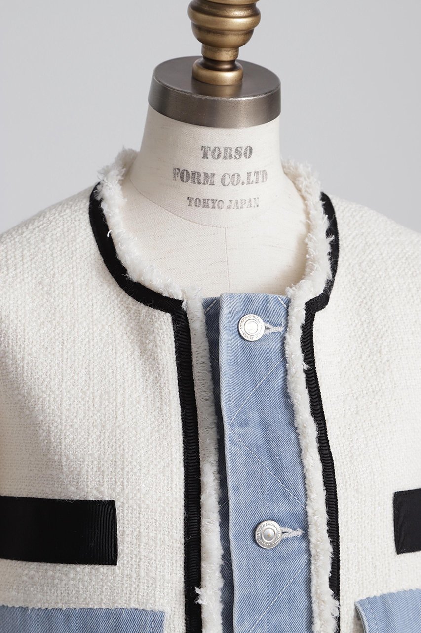 【ヒューエルミュージアム/hueLe Museum】の【STUMBLY】Tweed/Denim Combi JK 人気、トレンドファッション・服の通販 founy(ファニー) ファッション Fashion レディースファッション Fashion for Women アウター Coat / Outerwear Collection レディースジャケット・軽アウター Jackets エレガント 上品 Elegant ジャケット Jacket, Outerwear ツイード Twill, Twill Weave デニム Denim, Jeans Material ミックス Mix, Mixed Style リメイク Remake, Reconstructed other-8|ID: prp329100004895408 ipo3291000000036597306