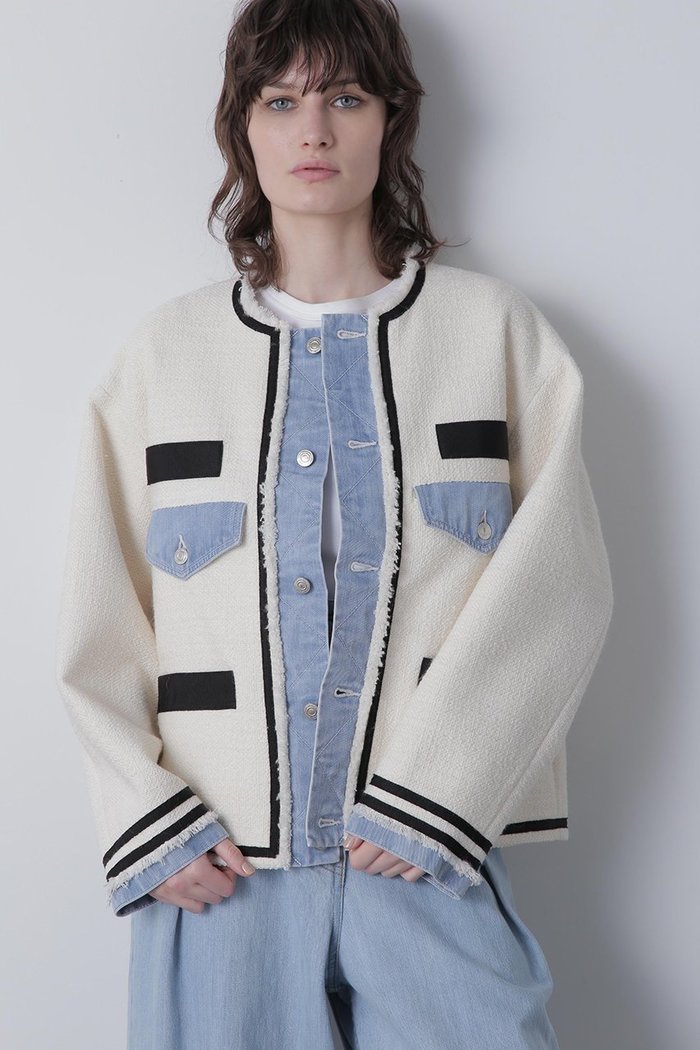 【ヒューエルミュージアム/hueLe Museum】の【STUMBLY】Tweed/Denim Combi JK インテリア・キッズ・メンズ・レディースファッション・服の通販 founy(ファニー) https://founy.com/ ファッション Fashion レディースファッション Fashion for Women アウター Coat / Outerwear Collection レディースジャケット・軽アウター Jackets エレガント 上品 Elegant ジャケット Jacket, Outerwear ツイード Twill, Twill Weave デニム Denim, Jeans Material ミックス Mix, Mixed Style リメイク Remake, Reconstructed |ID: prp329100004895408 ipo3291000000036957331