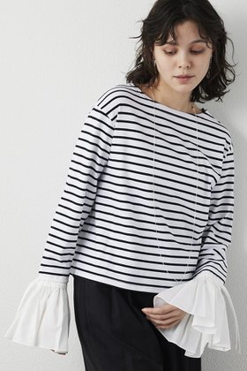 【ウィムガゼット/Whim Gazette】の【THE PAUSE】フレアカフスボーダープルオーバー 人気、トレンドファッション・服の通販 founy(ファニー) ファッション Fashion レディースファッション Fashion for Women トップス・カットソー Cut & Sew Tops シャツ・ブラウス・オフィスカジュアル Elegant Blouses & Button-Ups ロングTシャツ・Tシャツ Longline T-Shirts & Tees カジュアルプルオーバー・ニットトップス Pullovers & Knit Tops / Casual Pullovers カットソー・ベーシックTシャツ Cut-and-Sewn Tops / Stretch Tees & Basics おすすめ Recommended / Our Picks ジャケット Jacket, Outerwear スリーブ Sleeve, Long Sleeve / Short Sleeve バランス Balance, Style Balance フェミニン Feminine, Girly フレア Flare, Flared ボーダー Border, Stripe ロング Long, Long-Length 定番 Standard, Basic Item |ID:prp329100004895431