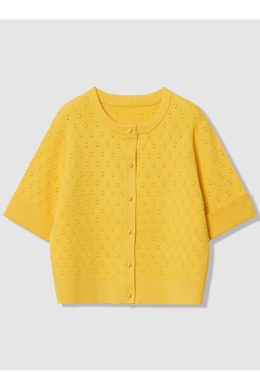 【アルアバイル/allureville】の【LOULOU WILLOUGHBY】アイレット半袖カーディガン インテリア・キッズ・メンズ・レディースファッション・服の通販 founy(ファウニー) 　ファッション　Fashion　レディースファッション　Fashion for Women　トップス・カットソー　Cut & Sew Tops　ニット　Knit Tops & Sweaters　カーディガン・羽織り　Layered Style Cardigans　アイレット　Eyelet Lace　カーディガン　Cardigan, Knitwear　シンプル　Simple, Minimal　ドット　Polka Dot, Dot Pattern　ビジュー　Bijou, Jewel-like Accent　人気　Popular, Best Seller　半袖　Short Sleeve, Half Sleeve　夏　Summer　イエロー|ID: prp329100004895473 ipo3291000000036929132