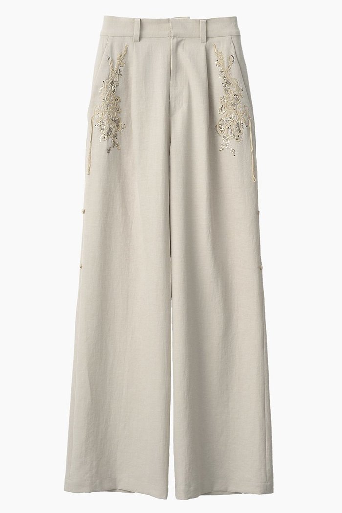 【ミューラル/MURRAL】のVeil エンブロイダード レイヤード スラックス インテリア・キッズ・メンズ・レディースファッション・服の通販 founy(ファニー) https://founy.com/ ファッション Fashion レディースファッション Fashion for Women パンツ Pants & Trousers スパンコール Sequins, Sequin Embellishment スラックス Slacks, Dress Pants ドレープ Drape, Draping Fabric モチーフ Motif, Design Theme リネン Linen, Linen Fabric ループ Loop, Loop Knit |ID: prp329100004895497 ipo3291000000036598175