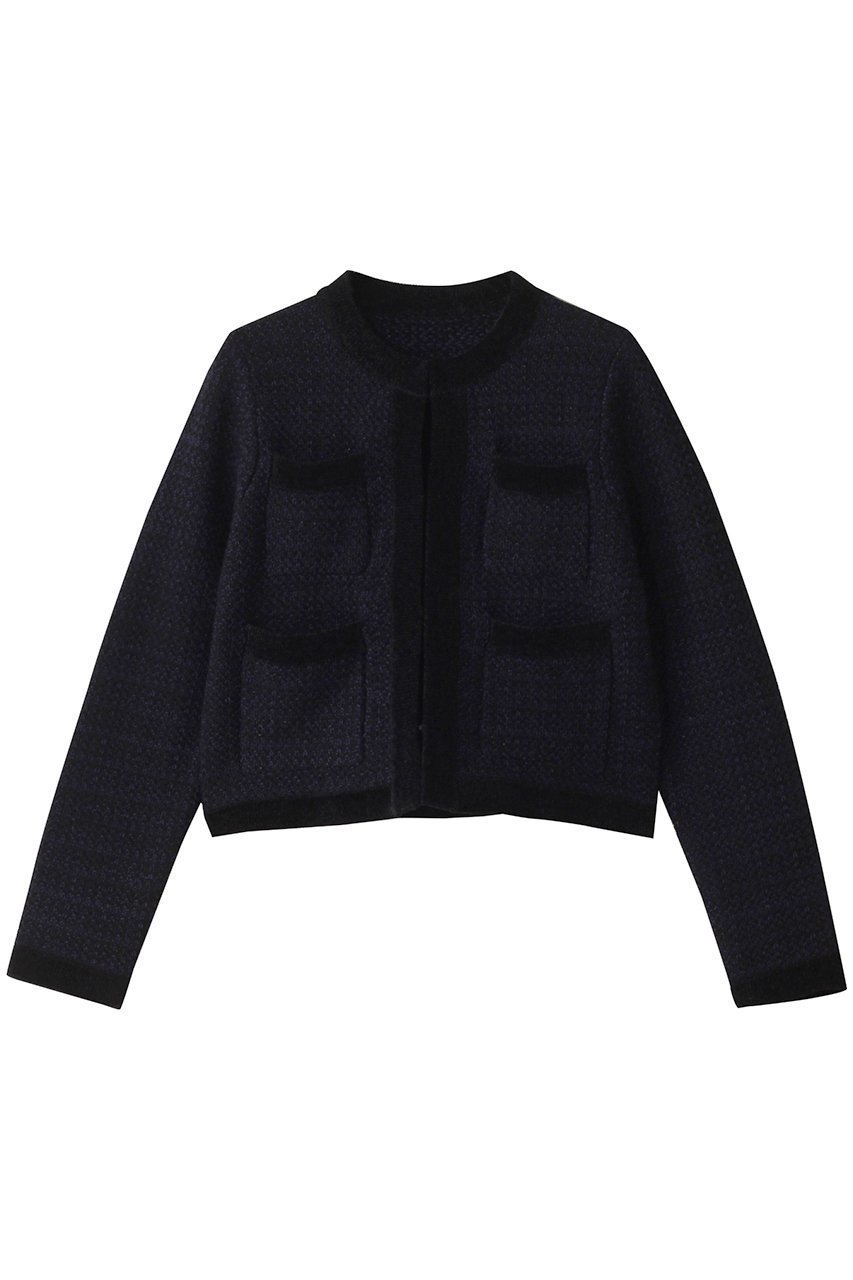 【アルアバイル/allureville】の【Loulou Willoughby】ツィードニットジャケット インテリア・キッズ・メンズ・レディースファッション・服の通販 founy(ファウニー) 　ファッション　Fashion　レディースファッション　Fashion for Women　アウター　Coat / Outerwear Collection　レディースジャケット・軽アウター　Jackets　カーディガン　Cardigan, Knitwear　ジャケット　Jacket, Outerwear　ツイード／ツィード　Choker, Choker Necklace　フォーマル　Formal, Dressy　フロント　Front, Front Design　ポケット　Pocket, Pocket Detail　エレガント 上品　Elegant　ネイビー|ID: prp329100004895552 ipo3291000000036954500