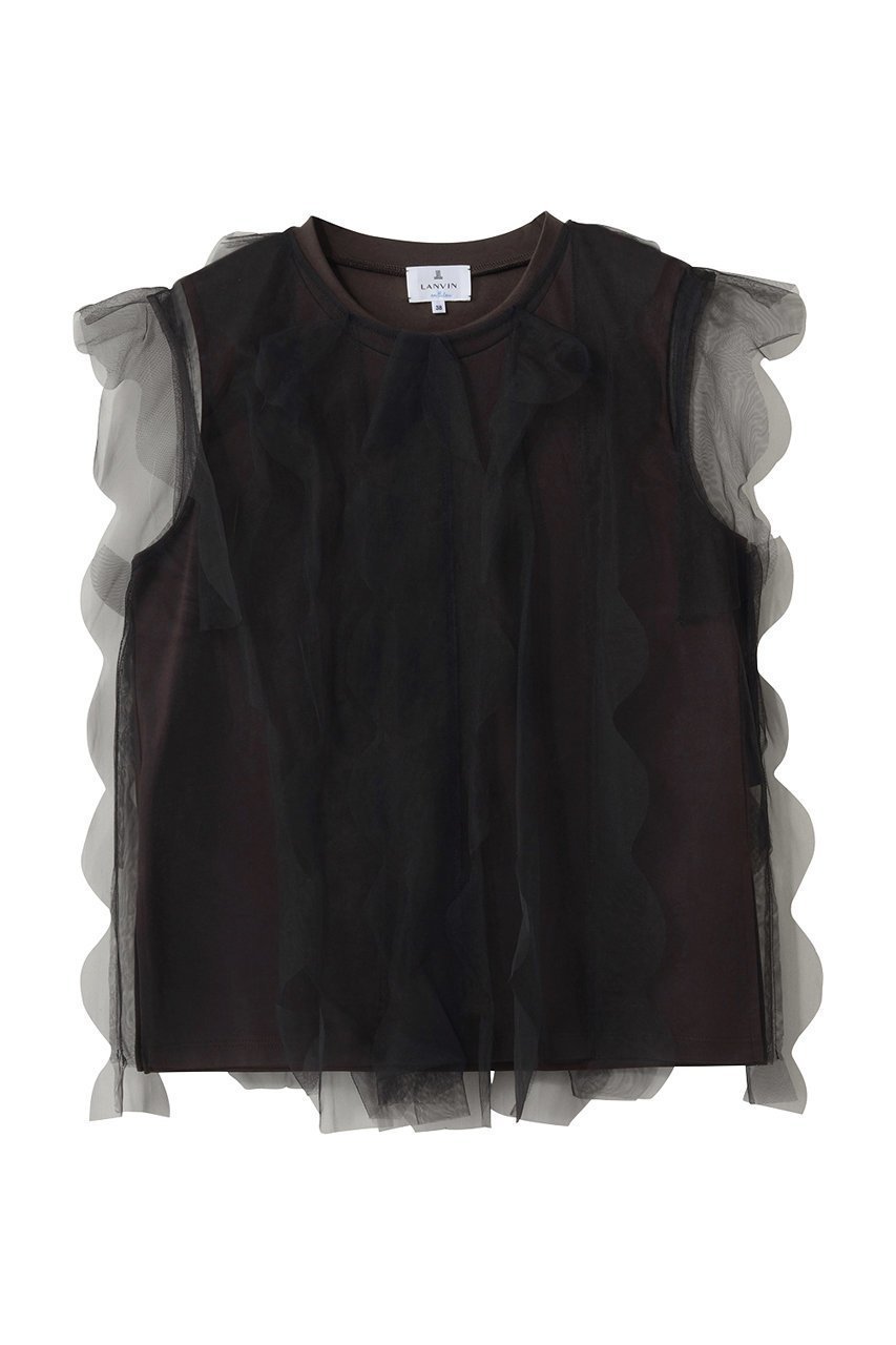 【ランバン オン ブルー/LANVIN en Bleu】のチュールレイヤードノースリーブカットソー インテリア・キッズ・メンズ・レディースファッション・服の通販 founy(ファニー) 　ファッション　Fashion　レディースファッション　Fashion for Women　トップス・カットソー　Cut & Sew Tops　キャミソール&ノースリーブ　Camisoles & Sleeveless Tops　シャツ・ブラウス・オフィスカジュアル　Elegant Blouses & Button-Ups　ロングTシャツ・Tシャツ　Longline T-Shirts & Tees　カットソー・ベーシックTシャツ　Cut-and-Sewn Tops / Stretch Tees & Basics　キャミソール　Camisole, Spaghetti Strap Top　タンク　Tank Top, Sleeveless Top　チュール　Tulip, Tulip Motif　フリル　Frill, Ruffle　ブラック|ID: prp329100004895567 ipo3291000000036598738