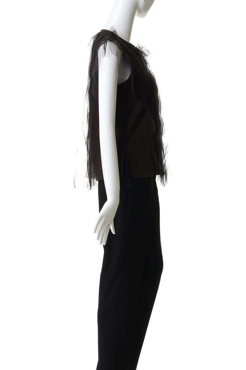 【ランバン オン ブルー/LANVIN en Bleu】のチュールレイヤードノースリーブカットソー 人気、トレンドファッション・服の通販 founy(ファニー) 　ファッション　Fashion　レディースファッション　Fashion for Women　トップス・カットソー　Cut & Sew Tops　キャミソール&ノースリーブ　Camisoles & Sleeveless Tops　シャツ・ブラウス・オフィスカジュアル　Elegant Blouses & Button-Ups　ロングTシャツ・Tシャツ　Longline T-Shirts & Tees　カットソー・ベーシックTシャツ　Cut-and-Sewn Tops / Stretch Tees & Basics　キャミソール　Camisole, Spaghetti Strap Top　タンク　Tank Top, Sleeveless Top　チュール　Tulip, Tulip Motif　フリル　Frill, Ruffle　other-3|ID: prp329100004895567 ipo3291000000036598740