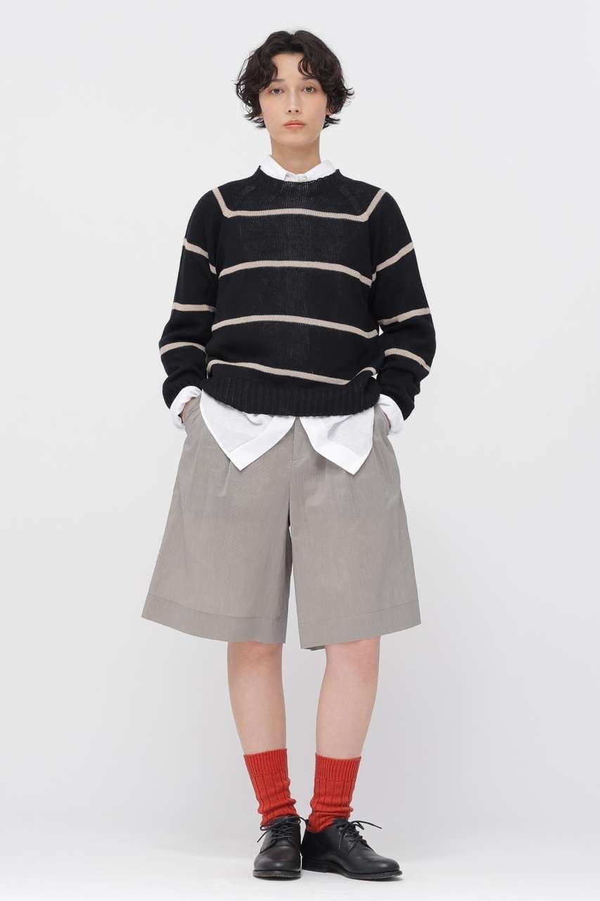 【マーガレットハウエル/MARGARET HOWELL】のFINE STRIPE COTTON SILK TROUSERS 大人の最旬トレンドファッション＆コーディネート founy(ファウニー) 　ファッション　Fashion　レディースファッション　Fashion for Women　パンツ　Pants & Trousers　ショートパンツ・ハーフパンツ　High-Waisted & Relaxed Shorts　おすすめ　Recommended / Our Picks　ショーツ　Shorts, Short Pants　ショート　Short, Short Length　シルク　Silk, 100% Silk　ジャケット　Jacket, Outerwear　ストライプ　Stripe, Striped Pattern　セットアップ　Set-Up, Coordinated Outfit　ダブル　Double, Double-Breasted　バランス　Balance, Style Balance　フォルム　Silhouette, Form　フロント　Front, Front Design　プリーツ　Pleats, Pleated　リラックス　Relax, Relaxed Fit　夏　Summer　 other-1|ID: prp329100004895632 ipo3291000000036888056
