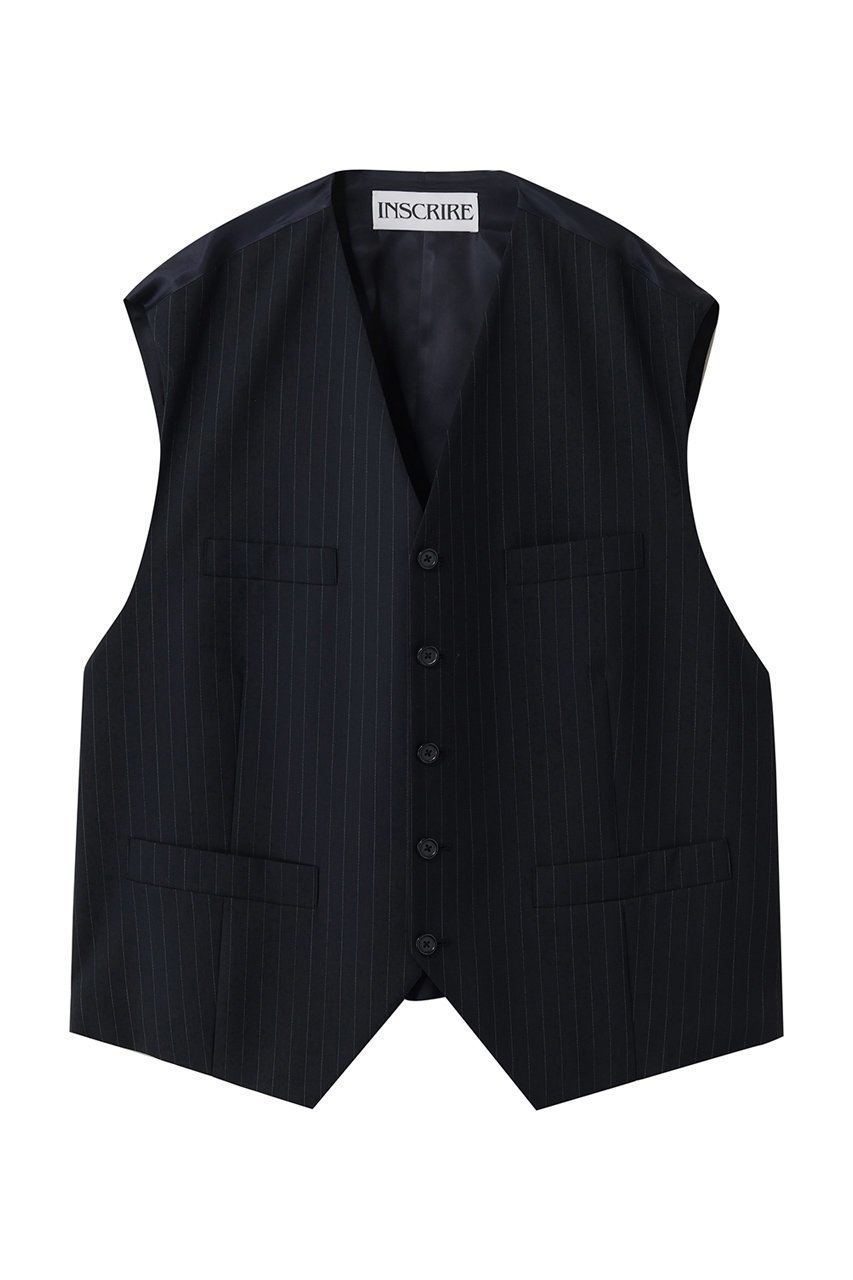 【アンスクリア/INSCRIRE】のウール オーバー サイズ ジレ インテリア・キッズ・メンズ・レディースファッション・服の通販 founy(ファウニー) 　ファッション　Fashion　レディースファッション　Fashion for Women　アウター　Coat / Outerwear Collection　レディースジャケット・軽アウター　Jackets　ジャケット　Jacket, Outerwear　タートルネック　Turtleneck, High Neck　ベスト　Vest, Waistcoat　マニッシュ　Mannish, Boyish　ネイビーストライプ|ID: prp329100004895635 ipo3291000000036895693