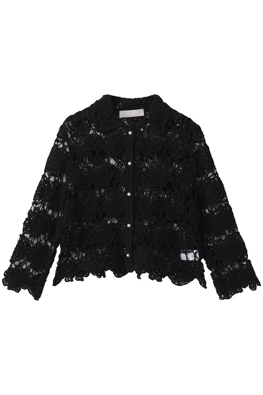 【マリリンムーン/MARILYN MOON】のクロシェニットジャケット インテリア・キッズ・メンズ・レディースファッション・服の通販 founy(ファウニー) 　ファッション　Fashion　レディースファッション　Fashion for Women　かぎ針　Crochet　カーディガン　Cardigan, Knitwear　クラシック　Classic, Timeless Style　コンパクト　Compact, Small Size　ジャケット　Jacket, Outerwear　パール　Pearl, Pearl Accent　モダン　Modern, Contemporary　ロング　Long, Long-Length　エレガント 上品　Elegant　透かし　Cut-Out, Lacework　スミブラック|ID: prp329100004895677 ipo3291000000036874563