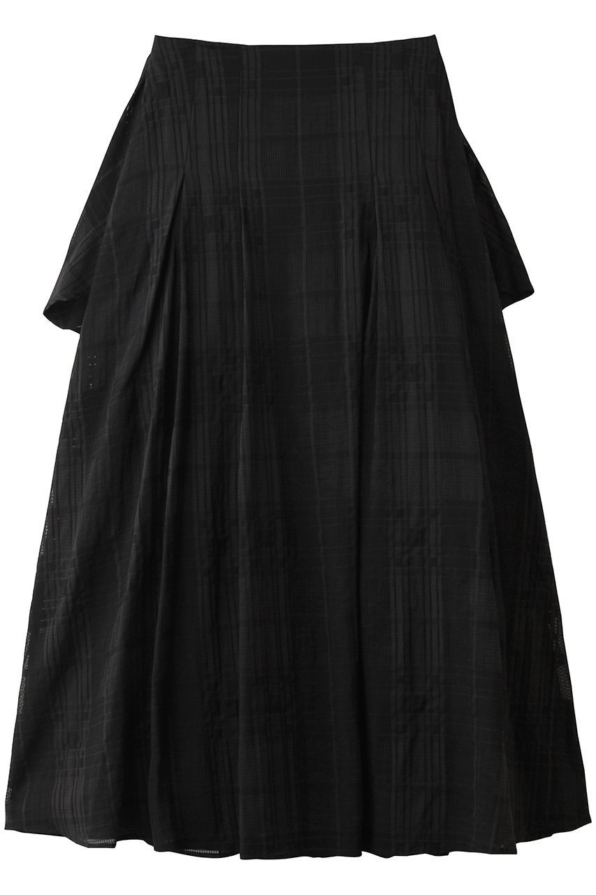 【マノフ/MANOF】のSHEER CHECK FLARE SKIRTSボトムス インテリア・キッズ・メンズ・レディースファッション・服の通販 founy(ファウニー) 　ファッション　Fashion　レディースファッション　Fashion for Women　スカート　Skirts　ロングスカート　Long Skirts / Maxi & Midi Skirts　シアー　Sheer, See-Through　チェック　Check, Plaid, Tartan　フレア　Flare, Flared　リボン　Ribbon, Bow　ルーズ　Loose, Oversized　ロング　Long, Long-Length　BLACK|ID: prp329100004895700 ipo3291000000037240640