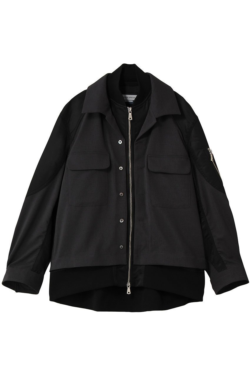【メゾンスペシャル/MAISON SPECIAL】の【UNISEX】レイヤリングMA-1オープンカラーシャツ インテリア・キッズ・メンズ・レディースファッション・服の通販 founy(ファウニー) 　ファッション　Fashion　レディースファッション　Fashion for Women　アウター　Coat / Outerwear Collection　MA-1ジャケット　MA-1 Bomber Jackets / Flight Jackets　トップス・カットソー　Cut & Sew Tops　シャツ・ブラウス・オフィスカジュアル　Elegant Blouses & Button-Ups　ジュエリー　Jewelry　ファッションリング　Fashion Rings　イヤリング・フープ・ドロップタイプ　Hoop, Drop & Clip Earrings　ユニセックス　Unisex, Genderless　スポーツ　Sports, Activewear　スリーブ　Sleeve, Long Sleeve / Short Sleeve　ドッキング　Docking, Mixed Material　ロング　Long, Long-Length　再入荷　Restock / Back in Stock　切替　Switching, Contrast Panel　C.GRY(チャコールグレー)|ID: prp329100004895780 ipo3291000000036931647