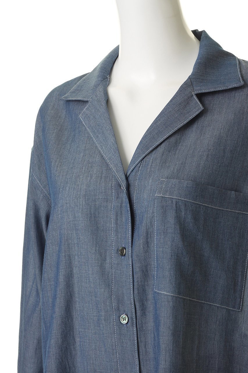 【ミディウミソリッド/MIDIUMISOLID】のsheer denim open collar shirt(BLEACH) シャツ 人気、トレンドファッション・服の通販 founy(ファニー) 　ファッション　Fashion　レディースファッション　Fashion for Women　トップス・カットソー　Cut & Sew Tops　シャツ・ブラウス・オフィスカジュアル　Elegant Blouses & Button-Ups　おすすめ　Recommended / Our Picks　シアー　Sheer, See-Through　スリーブ　Sleeve, Long Sleeve / Short Sleeve　デニム　Denim, Jeans Material　ブリーチ　Bleach, Washed Finish　ロング　Long, Long-Length　夏　Summer　新作・新入荷　New Arrivals / New In　other-5|ID: prp329100004895784 ipo3291000000036601129