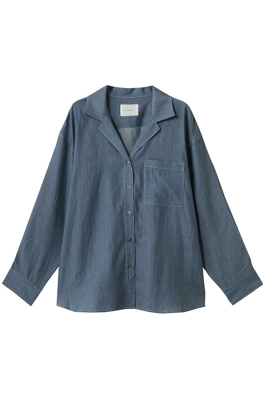 【ミディウミソリッド/MIDIUMISOLID】のsheer denim open collar shirt(BLEACH) シャツ インテリア・キッズ・メンズ・レディースファッション・服の通販 founy(ファウニー) 　ファッション　Fashion　レディースファッション　Fashion for Women　トップス・カットソー　Cut & Sew Tops　シャツ・ブラウス・オフィスカジュアル　Elegant Blouses & Button-Ups　おすすめ　Recommended / Our Picks　シアー　Sheer, See-Through　スリーブ　Sleeve, Long Sleeve / Short Sleeve　デニム　Denim, Jeans Material　ブリーチ　Bleach, Washed Finish　ロング　Long, Long-Length　夏　Summer　l.blue|ID: prp329100004895784 ipo3291000000036887962