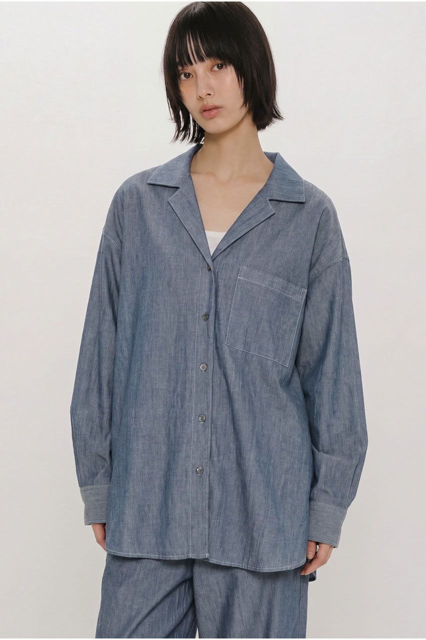 【ミディウミソリッド/MIDIUMISOLID】のsheer denim open collar shirt(BLEACH) シャツ 大人の最旬トレンドファッション＆コーディネート founy(ファウニー) 　ファッション　Fashion　レディースファッション　Fashion for Women　トップス・カットソー　Cut & Sew Tops　シャツ・ブラウス・オフィスカジュアル　Elegant Blouses & Button-Ups　おすすめ　Recommended / Our Picks　シアー　Sheer, See-Through　スリーブ　Sleeve, Long Sleeve / Short Sleeve　デニム　Denim, Jeans Material　ブリーチ　Bleach, Washed Finish　ロング　Long, Long-Length　夏　Summer　other-6|ID: prp329100004895784 ipo3291000000036887967