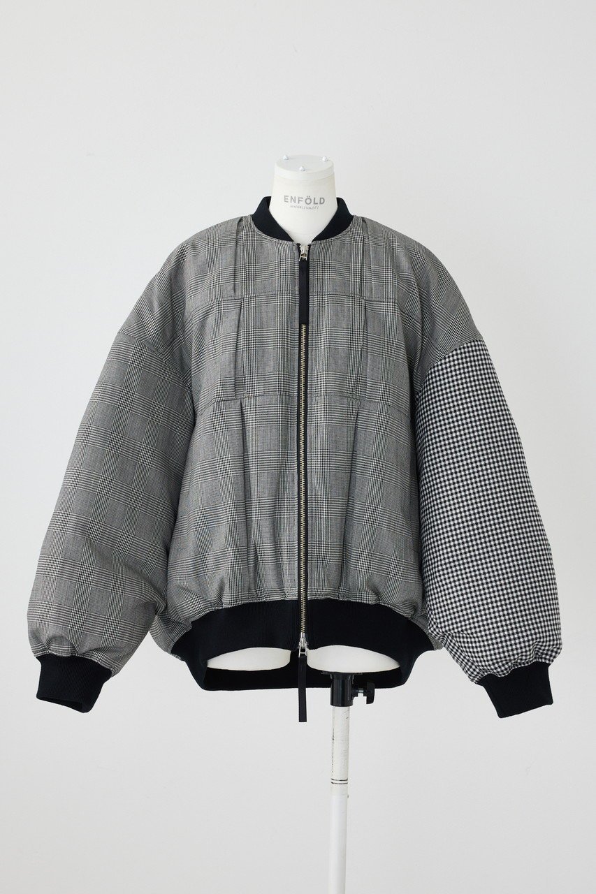 【エンフォルド/ENFOLD】のモノトーンチェック タックMA-1ブルゾン 人気、トレンドファッション・服の通販 founy(ファニー) 　ファッション　Fashion　レディースファッション　Fashion for Women　アウター　Coat / Outerwear Collection　レディースジャケット・軽アウター　Jackets　ブルゾンジャケット・スポーティアウター　Blouson Jackets　MA-1ジャケット　MA-1 Bomber Jackets / Flight Jackets　ジャケット　Jacket, Outerwear　ダウン　Down, Puffer　チェック　Check, Plaid, Tartan　ブルゾン　Blouson, Bomber Jacket　ボックス　Boxy, Box Shape　モノトーン　Monotone, Black and White　 other-1|ID: prp329100004895902 ipo3291000000036603444