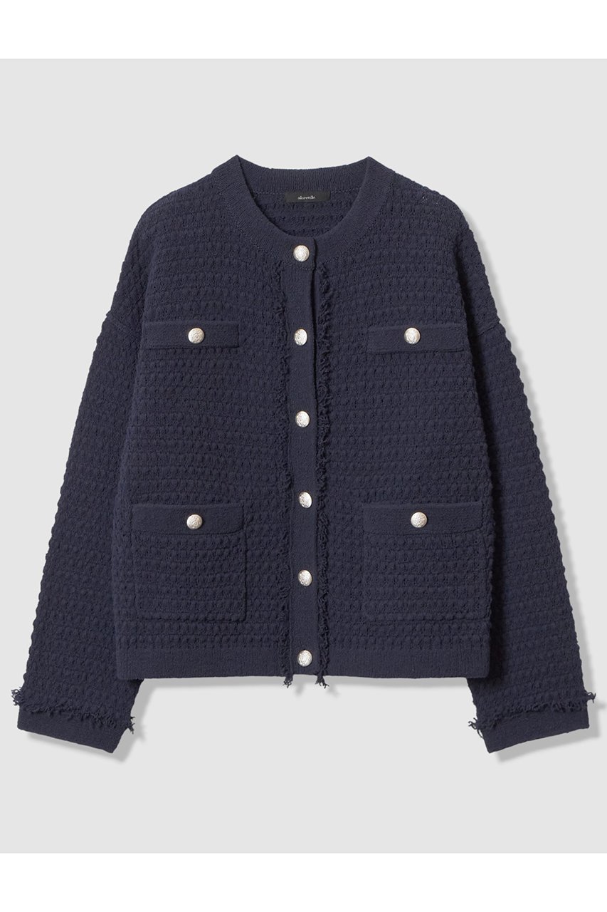 【アルアバイル/allureville】のニットツィードジャケット インテリア・キッズ・メンズ・レディースファッション・服の通販 founy(ファウニー) 　ファッション　Fashion　レディースファッション　Fashion for Women　アウター　Coat / Outerwear Collection　レディースジャケット・軽アウター　Jackets　エレガント 上品　Elegant　ジャケット　Jacket, Outerwear　デニム　Denim, Jeans Material　ドロップ　Drop Shoulder, Dropped Style　フリンジ　Fringe, Tassel　ミドル　Middle Length, Mid Height　リラックス　Relax, Relaxed Fit　定番　Standard, Basic Item　春　Spring　ネイビー|ID: prp329100004896057 ipo3291000000036606217