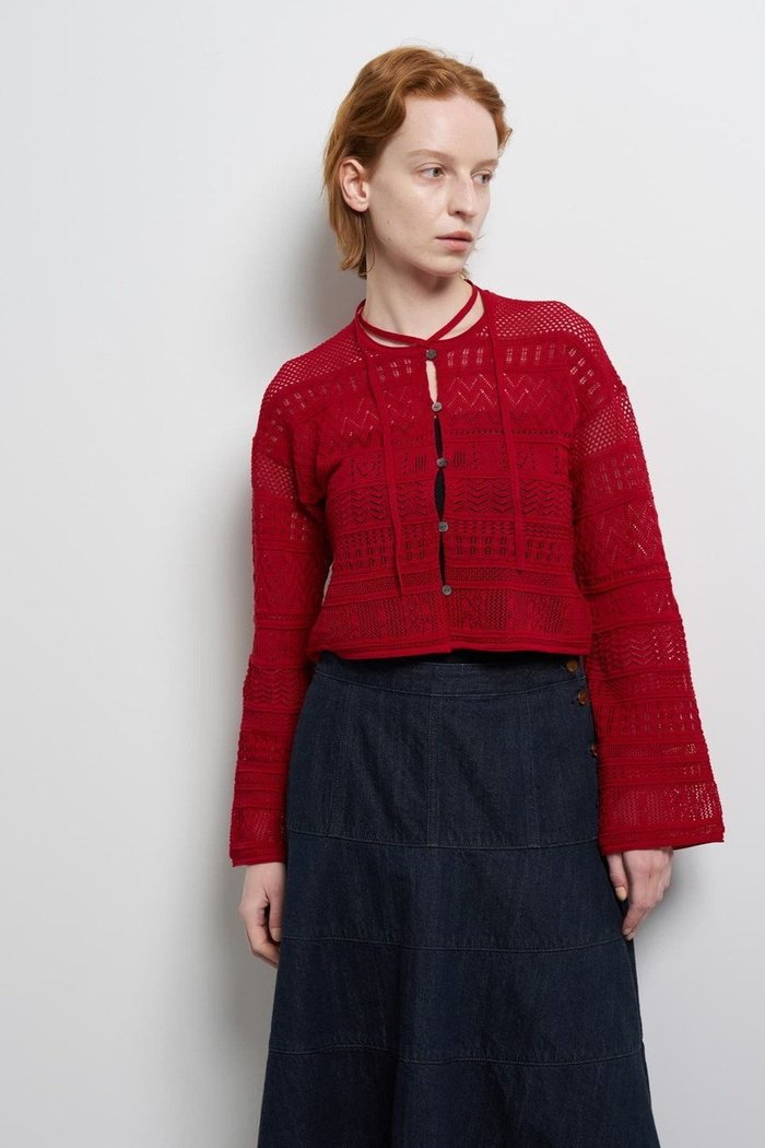 【ランバン オン ブルー/LANVIN en Bleu】のレースニットカーディガン インテリア・キッズ・メンズ・レディースファッション・服の通販 founy(ファウニー) https://founy.com/ ファッション Fashion レディースファッション Fashion for Women トップス・カットソー Cut & Sew Tops ニット Knit Tops & Sweaters カーディガン・羽織り Layered Style Cardigans カーディガン Cardigan, Knitwear クロップド Cropped, Short Length スリーブ Sleeve, Long Sleeve / Short Sleeve バランス Balance, Style Balance パターン Pattern, Design Print フェミニン Feminine, Girly リボン Ribbon, Bow リラックス Relax, Relaxed Fit レース Lace, Lace Fabric ワイド Wide, Wide Fit |ID: prp329100004896088 ipo3291000000036606596