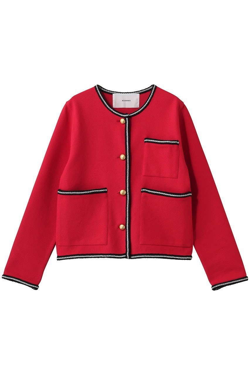 【アダワス/ADAWAS】のライト インレイ ニット トリムド ジャケット インテリア・キッズ・メンズ・レディースファッション・服の通販 founy(ファウニー) 　ファッション　Fashion　レディースファッション　Fashion for Women　アウター　Coat / Outerwear Collection　レディースジャケット・軽アウター　Jackets　ブルゾンジャケット・スポーティアウター　Blouson Jackets　ジャケット　Jacket, Outerwear　トリミング　Trimming, Decorative Edge　ブルゾン　Blouson, Bomber Jacket　ポケット　Pocket, Pocket Detail　マニッシュ　Mannish, Boyish　再入荷　Restock / Back in Stock　レッド|ID: prp329100004896101 ipo3291000000036606733
