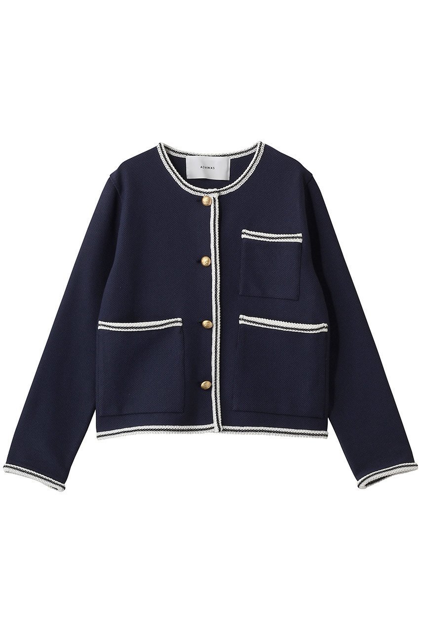 【アダワス/ADAWAS】のライト インレイ ニット トリムド ジャケット インテリア・キッズ・メンズ・レディースファッション・服の通販 founy(ファウニー) 　ファッション　Fashion　レディースファッション　Fashion for Women　アウター　Coat / Outerwear Collection　レディースジャケット・軽アウター　Jackets　ブルゾンジャケット・スポーティアウター　Blouson Jackets　ジャケット　Jacket, Outerwear　トリミング　Trimming, Decorative Edge　ブルゾン　Blouson, Bomber Jacket　ポケット　Pocket, Pocket Detail　マニッシュ　Mannish, Boyish　再入荷　Restock / Back in Stock　ミッドナイト|ID: prp329100004896101 ipo3291000000036606735