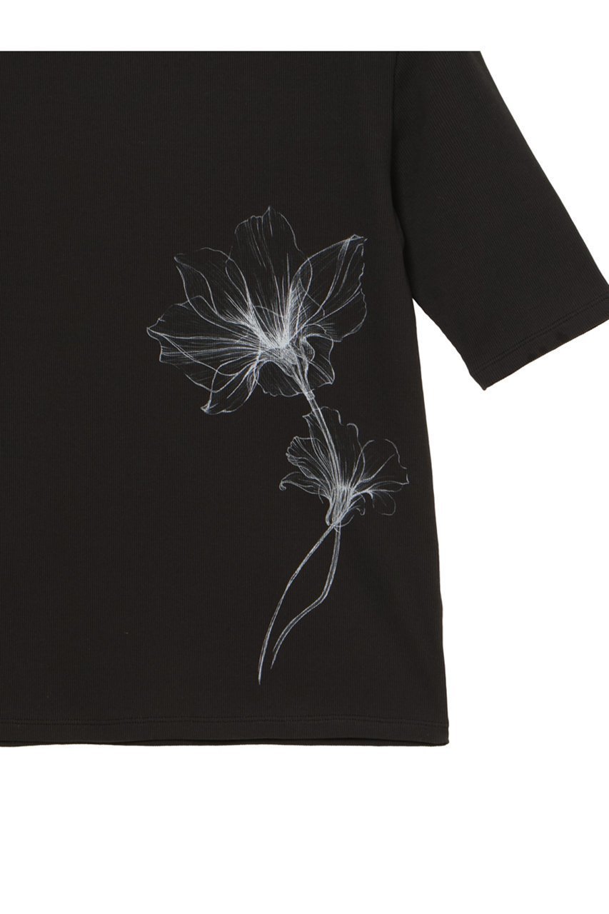 【ミラ ショーン バイ チカ キサダ/mila schon by chika kisada】のリブフルールプリントカットソー 人気、トレンドファッション・服の通販 founy(ファニー) 　ファッション　Fashion　レディースファッション　Fashion for Women　トップス・カットソー　Cut & Sew Tops　シャツ・ブラウス・オフィスカジュアル　Elegant Blouses & Button-Ups　ロングTシャツ・Tシャツ　Longline T-Shirts & Tees　カットソー・ベーシックTシャツ　Cut-and-Sewn Tops / Stretch Tees & Basics　ショート　Short, Short Length　スリーブ　Sleeve, Long Sleeve / Short Sleeve　フェミニン　Feminine, Girly　プリント　Print, Printed Pattern　モチーフ　Motif, Design Theme　other-6|ID: prp329100004896449 ipo3291000000036609720