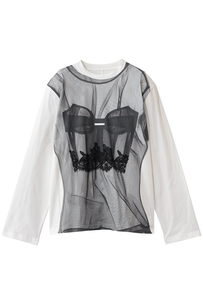 【プランク プロジェクト/PRANK PROJECT】のチュールビスチェプリントロンTEE 人気、トレンドファッション・服の通販 founy(ファニー) 　ファッション　Fashion　レディースファッション　Fashion for Women　トップス・カットソー　Cut & Sew Tops　シャツ・ブラウス・オフィスカジュアル　Elegant Blouses & Button-Ups　ロングTシャツ・Tシャツ　Longline T-Shirts & Tees　カットソー・ベーシックTシャツ　Cut-and-Sewn Tops / Stretch Tees & Basics　ビスチェ　Bustiers & Corset Tops / Layered Bustier Style　グラフィック　Graphic, Graphic Design　シンプル　Simple, Minimal　ジャケット　Jacket, Outerwear　スリーブ　Sleeve, Long Sleeve / Short Sleeve　プリント　Print, Printed Pattern　ベーシック　Basic, Essential　ミックス　Mix, Mixed Style　リアル　Real, Realistic　レース　Lace, Lace Fabric　ロング　Long, Long-Length　再入荷　Restock / Back in Stock　 other-1|ID: prp329100004896459 ipo3291000000036609773