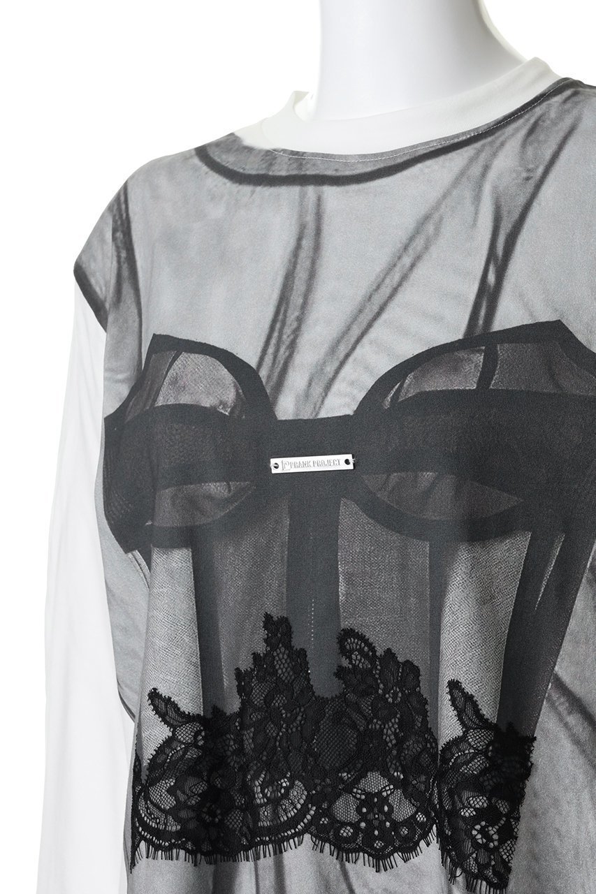 【プランク プロジェクト/PRANK PROJECT】のチュールビスチェプリントロンTEE 人気、トレンドファッション・服の通販 founy(ファニー) 　ファッション　Fashion　レディースファッション　Fashion for Women　トップス・カットソー　Cut & Sew Tops　シャツ・ブラウス・オフィスカジュアル　Elegant Blouses & Button-Ups　ロングTシャツ・Tシャツ　Longline T-Shirts & Tees　カットソー・ベーシックTシャツ　Cut-and-Sewn Tops / Stretch Tees & Basics　ビスチェ　Bustiers & Corset Tops / Layered Bustier Style　グラフィック　Graphic, Graphic Design　シンプル　Simple, Minimal　ジャケット　Jacket, Outerwear　スリーブ　Sleeve, Long Sleeve / Short Sleeve　プリント　Print, Printed Pattern　ベーシック　Basic, Essential　ミックス　Mix, Mixed Style　リアル　Real, Realistic　レース　Lace, Lace Fabric　ロング　Long, Long-Length　再入荷　Restock / Back in Stock　other-5|ID: prp329100004896459 ipo3291000000036609785