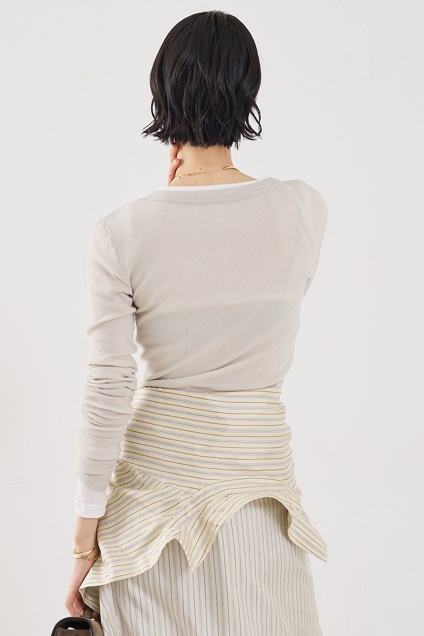 【ザ ストア バイ シー/THE STORE by C】の【COCUCA】ヘンリーリブプルオーバー 人気、トレンドファッション・服の通販 founy(ファニー) 　ファッション　Fashion　レディースファッション　Fashion for Women　トップス・カットソー　Cut & Sew Tops　シャツ・ブラウス・オフィスカジュアル　Elegant Blouses & Button-Ups　ロングTシャツ・Tシャツ　Longline T-Shirts & Tees　カジュアルプルオーバー・ニットトップス　Pullovers & Knit Tops / Casual Pullovers　カットソー・ベーシックTシャツ　Cut-and-Sewn Tops / Stretch Tees & Basics　シアー　Sheer, See-Through　シフォン　Chiffon, Lightweight Fabric　スリーブ　Sleeve, Long Sleeve / Short Sleeve　デニム　Denim, Jeans Material　フィット　Fit, Slim Fit　ベーシック　Basic, Essential　ボトム　Bottoms, Lower Wear　ロング　Long, Long-Length　再入荷　Restock / Back in Stock　別注　Limited Edition, Custom Order　other-3|ID: prp329100004896486 ipo3291000000036638844