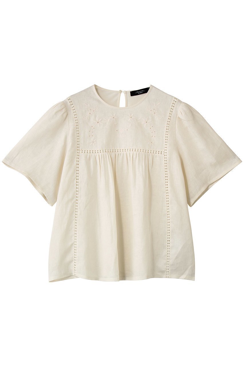 【マックスマーラ/Max Mara】の【Weekend Max Mara】BACINO フラワーハーフスリーブブラウス インテリア・キッズ・メンズ・レディースファッション・服の通販 founy(ファニー) 　ファッション　Fashion　レディースファッション　Fashion for Women　トップス・カットソー　Cut & Sew Tops　シャツ・ブラウス・オフィスカジュアル　Elegant Blouses & Button-Ups　ロングTシャツ・Tシャツ　Longline T-Shirts & Tees　カットソー・ベーシックTシャツ　Cut-and-Sewn Tops / Stretch Tees & Basics　ショート　Short, Short Length　スリーブ　Sleeve, Long Sleeve / Short Sleeve　フラワー　Flower, Floral　リネン　Linen, Linen Fabric　夏　Summer　新作・新入荷　New Arrivals / New In　春　Spring　エクリュ|ID: prp329100004896506 ipo3291000000036610085