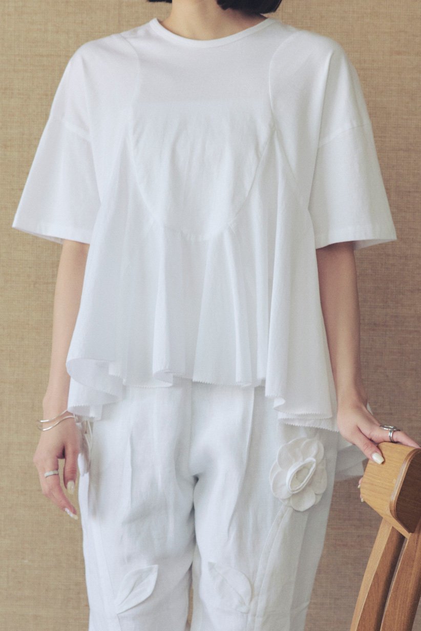 【アユーシ/AAYUSHI】のペプラムラッフルTシャツ 人気、トレンドファッション・服の通販 founy(ファニー) 　ファッション　Fashion　レディースファッション　Fashion for Women　トップス・カットソー　Cut & Sew Tops　シャツ・ブラウス・オフィスカジュアル　Elegant Blouses & Button-Ups　ロングTシャツ・Tシャツ　Longline T-Shirts & Tees　カットソー・ベーシックTシャツ　Cut-and-Sewn Tops / Stretch Tees & Basics　インド　Indian Textile　エレガント 上品　Elegant　カットソー　Cut and Sewn Top　ショート　Short, Short Length　スラックス　Slacks, Dress Pants　スリム　Slim, Slim Fit　スリーブ　Sleeve, Long Sleeve / Short Sleeve　デニム　Denim, Jeans Material　定番　Standard, Basic Item　バランス　Balance, Style Balance　フリル　Frill, Ruffle　フレア　Flare, Flared　ペプラム　Peplum, Flared Hem　リラックス　Relax, Relaxed Fit　再入荷　Restock / Back in Stock　other-5|ID: prp329100004896534 ipo3291000000036638877