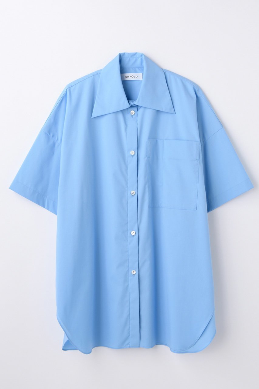 【エンフォルド/ENFOLD】のHALF-SLEEVES BOX SHIRT インテリア・キッズ・メンズ・レディースファッション・服の通販 founy(ファウニー) 　ファッション　Fashion　レディースファッション　Fashion for Women　トップス・カットソー　Cut & Sew Tops　シャツ・ブラウス・オフィスカジュアル　Elegant Blouses & Button-Ups　なめらか　Smooth, Silky Texture　ショート　Short, Short Length　シンプル　Simple, Minimal　スリーブ　Sleeve, Long Sleeve / Short Sleeve　ポケット　Pocket, Pocket Detail　春　Spring　ライトブルー|ID: prp329100004896570 ipo3291000000036904603