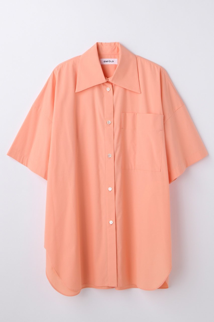 【エンフォルド/ENFOLD】のHALF-SLEEVES BOX SHIRT インテリア・キッズ・メンズ・レディースファッション・服の通販 founy(ファウニー) 　ファッション　Fashion　レディースファッション　Fashion for Women　トップス・カットソー　Cut & Sew Tops　シャツ・ブラウス・オフィスカジュアル　Elegant Blouses & Button-Ups　なめらか　Smooth, Silky Texture　ショート　Short, Short Length　シンプル　Simple, Minimal　スリーブ　Sleeve, Long Sleeve / Short Sleeve　ポケット　Pocket, Pocket Detail　春　Spring　オレンジ|ID: prp329100004896570 ipo3291000000036904604