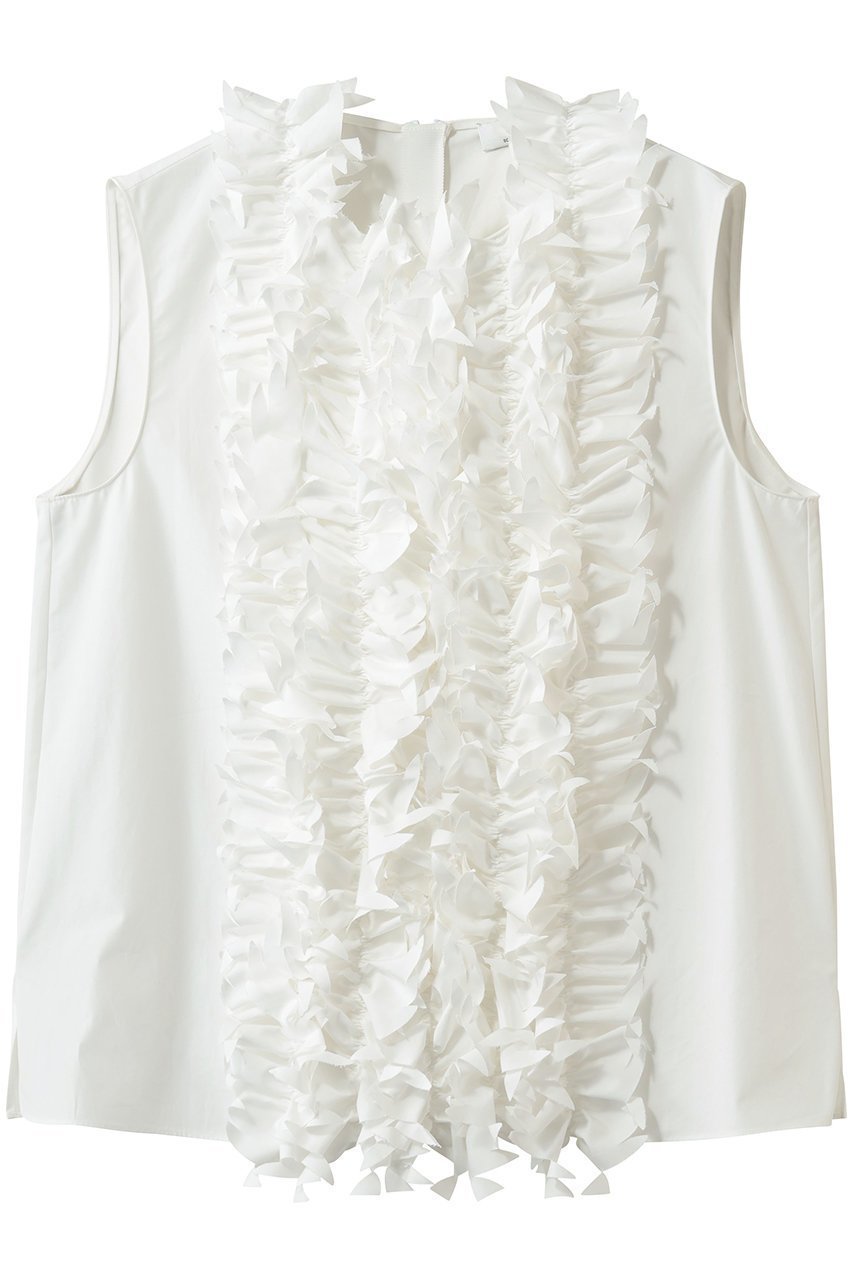 【ジェイドット/j.】の高密度タイプライター フリルデコブラウス 人気、トレンドファッション・服の通販 founy(ファニー) 　ファッション　Fashion　レディースファッション　Fashion for Women　トップス・カットソー　Cut & Sew Tops　キャミソール&ノースリーブ　Camisoles & Sleeveless Tops　シャツ・ブラウス・オフィスカジュアル　Elegant Blouses & Button-Ups　エレガント 上品　Elegant　タイプライター　Typewriter Fabric, Crisp Cotton　ダウン　Down, Puffer　デニム　Denim, Jeans Material　ノースリーブ　Sleeveless, No-Sleeve　フリル　Frill, Ruffle　フレア　Flare, Flared　フロント　Front, Front Design　新作・新入荷　New Arrivals / New In　 other-1|ID: prp329100004896582 ipo3291000000036610768