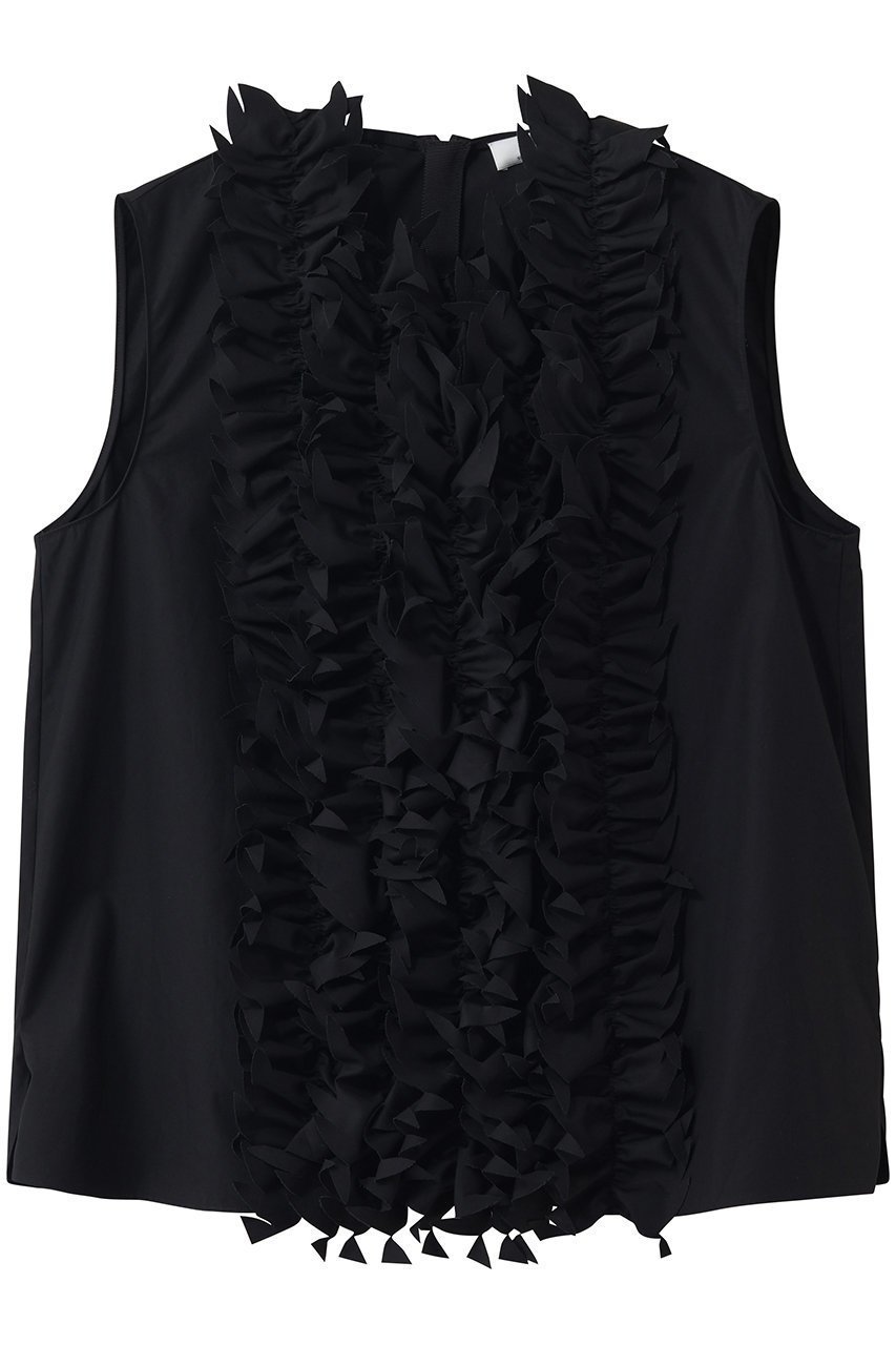 【ジェイドット/j.】の高密度タイプライター フリルデコブラウス インテリア・キッズ・メンズ・レディースファッション・服の通販 founy(ファニー) 　ファッション　Fashion　レディースファッション　Fashion for Women　トップス・カットソー　Cut & Sew Tops　キャミソール&ノースリーブ　Camisoles & Sleeveless Tops　シャツ・ブラウス・オフィスカジュアル　Elegant Blouses & Button-Ups　エレガント 上品　Elegant　タイプライター　Typewriter Fabric, Crisp Cotton　ダウン　Down, Puffer　デニム　Denim, Jeans Material　ノースリーブ　Sleeveless, No-Sleeve　フリル　Frill, Ruffle　フレア　Flare, Flared　フロント　Front, Front Design　新作・新入荷　New Arrivals / New In　ブラック|ID: prp329100004896582 ipo3291000000036610773