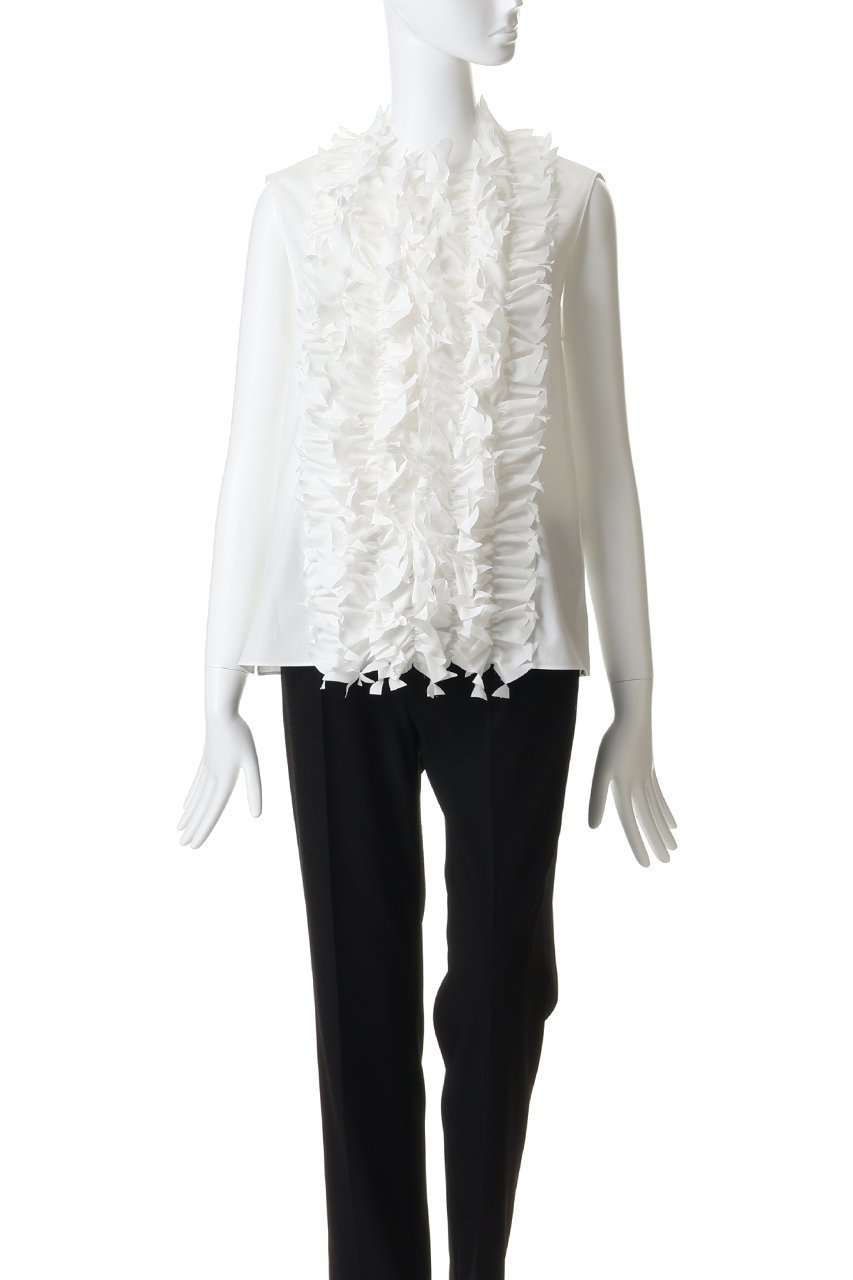 【ジェイドット/j.】の高密度タイプライター フリルデコブラウス 人気、トレンドファッション・服の通販 founy(ファニー) 　ファッション　Fashion　レディースファッション　Fashion for Women　トップス・カットソー　Cut & Sew Tops　キャミソール&ノースリーブ　Camisoles & Sleeveless Tops　シャツ・ブラウス・オフィスカジュアル　Elegant Blouses & Button-Ups　エレガント 上品　Elegant　タイプライター　Typewriter Fabric, Crisp Cotton　ダウン　Down, Puffer　デニム　Denim, Jeans Material　ノースリーブ　Sleeveless, No-Sleeve　フリル　Frill, Ruffle　フレア　Flare, Flared　フロント　Front, Front Design　新作・新入荷　New Arrivals / New In　other-2|ID: prp329100004896582 ipo3291000000036638890