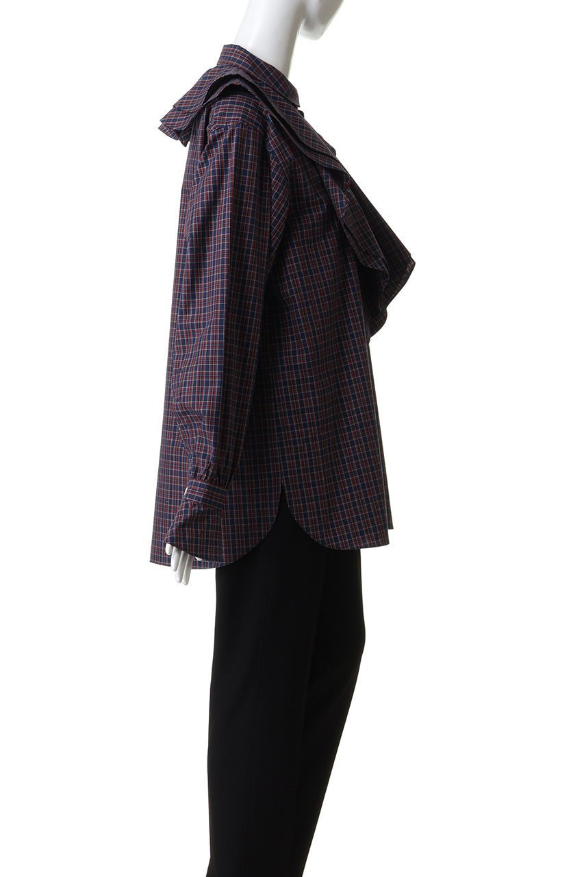 【オブラダ/Oblada】のチェックラッフルブラウス 人気、トレンドファッション・服の通販 founy(ファニー) 　ファッション　Fashion　レディースファッション　Fashion for Women　トップス・カットソー　Cut & Sew Tops　シャツ・ブラウス・オフィスカジュアル　Elegant Blouses & Button-Ups　なめらか　Smooth, Silky Texture　スリーブ　Sleeve, Long Sleeve / Short Sleeve　チェック　Check, Plaid, Tartan　デニム　Denim, Jeans Material　ロング　Long, Long-Length　エレガント 上品　Elegant　再入荷　Restock / Back in Stock　other-3|ID: prp329100004898168 ipo3291000000036642012