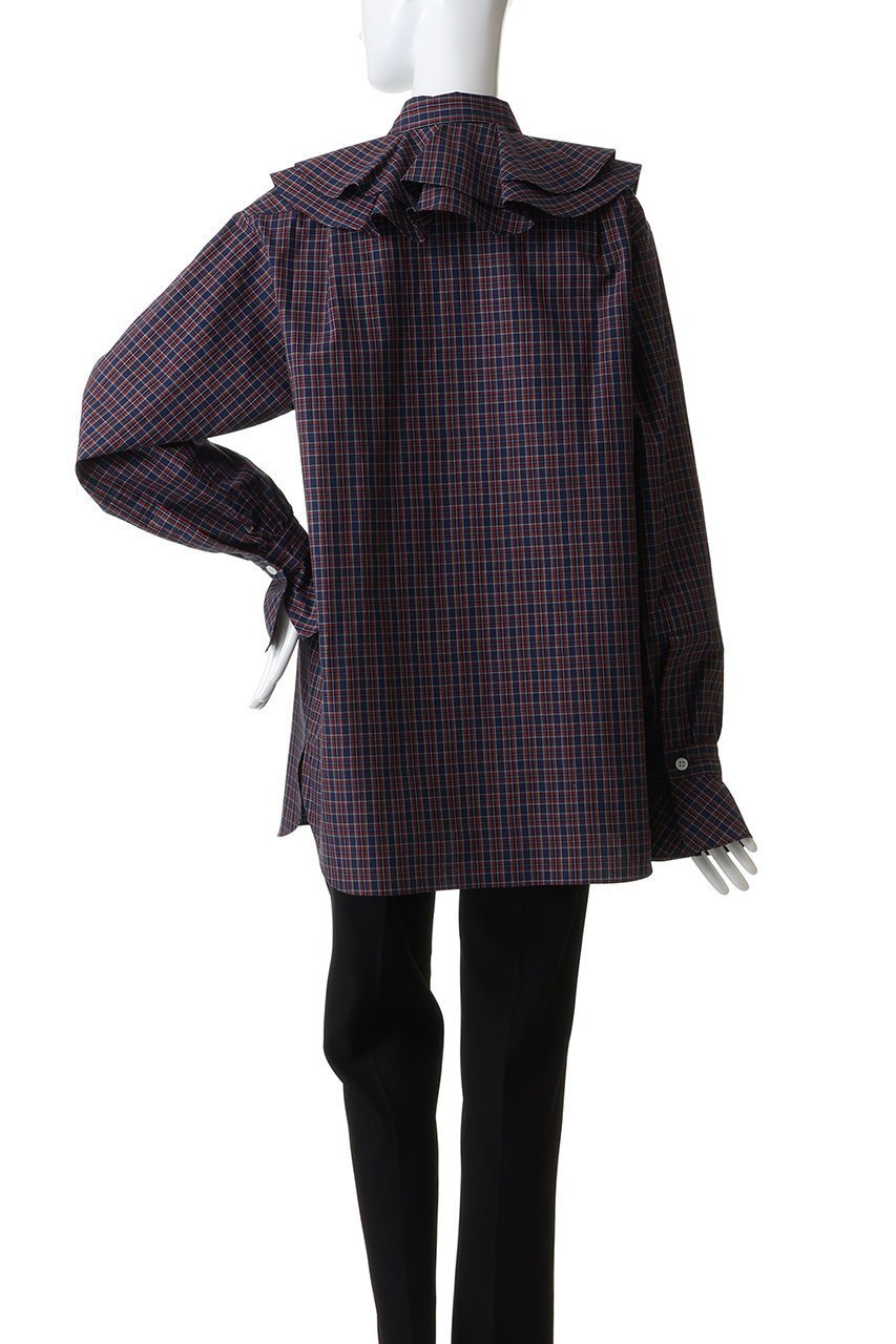 【オブラダ/Oblada】のチェックラッフルブラウス 人気、トレンドファッション・服の通販 founy(ファニー) 　ファッション　Fashion　レディースファッション　Fashion for Women　トップス・カットソー　Cut & Sew Tops　シャツ・ブラウス・オフィスカジュアル　Elegant Blouses & Button-Ups　なめらか　Smooth, Silky Texture　スリーブ　Sleeve, Long Sleeve / Short Sleeve　チェック　Check, Plaid, Tartan　デニム　Denim, Jeans Material　ロング　Long, Long-Length　エレガント 上品　Elegant　再入荷　Restock / Back in Stock　other-4|ID: prp329100004898168 ipo3291000000036642013