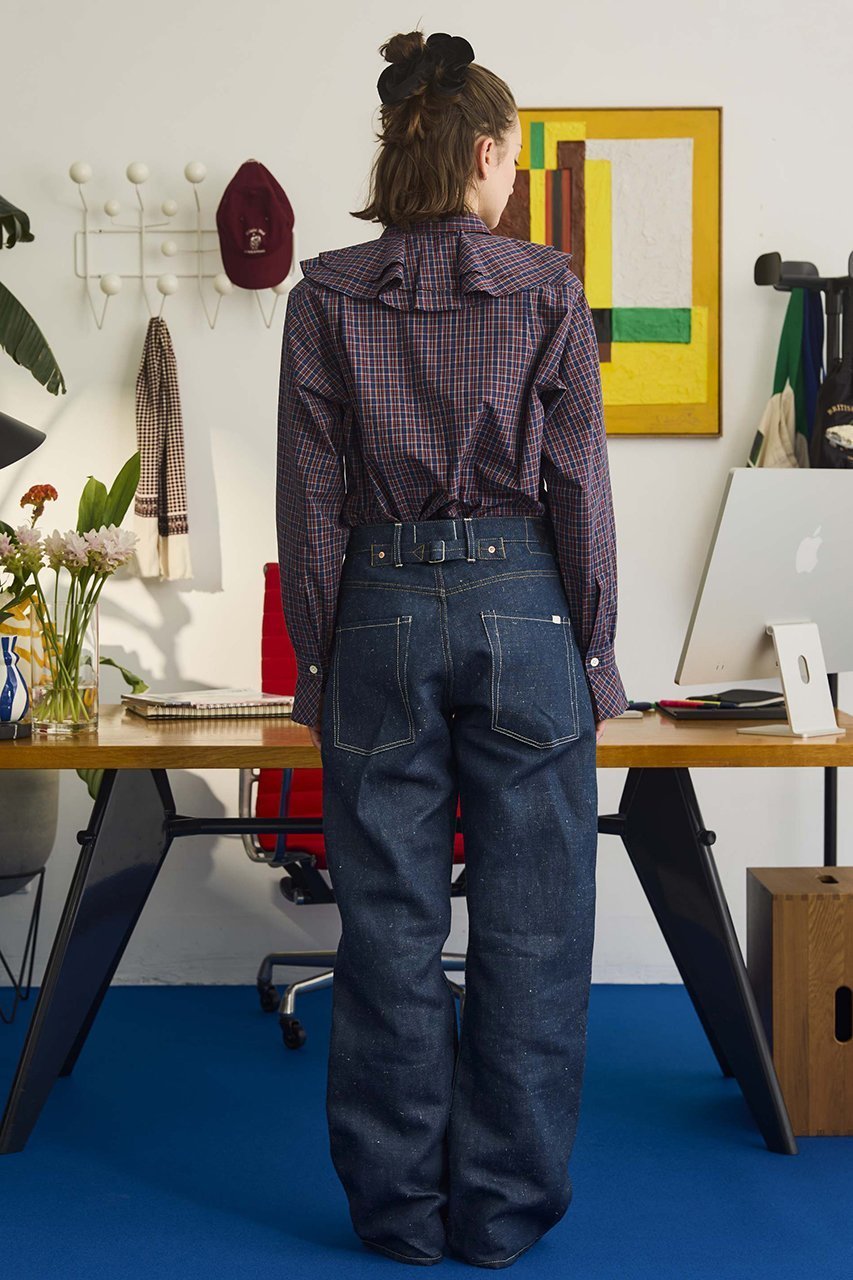 【オブラダ/Oblada】のチェックラッフルブラウス 人気、トレンドファッション・服の通販 founy(ファニー) 　ファッション　Fashion　レディースファッション　Fashion for Women　トップス・カットソー　Cut & Sew Tops　シャツ・ブラウス・オフィスカジュアル　Elegant Blouses & Button-Ups　なめらか　Smooth, Silky Texture　スリーブ　Sleeve, Long Sleeve / Short Sleeve　チェック　Check, Plaid, Tartan　デニム　Denim, Jeans Material　ロング　Long, Long-Length　エレガント 上品　Elegant　再入荷　Restock / Back in Stock　other-7|ID: prp329100004898168 ipo3291000000036642016