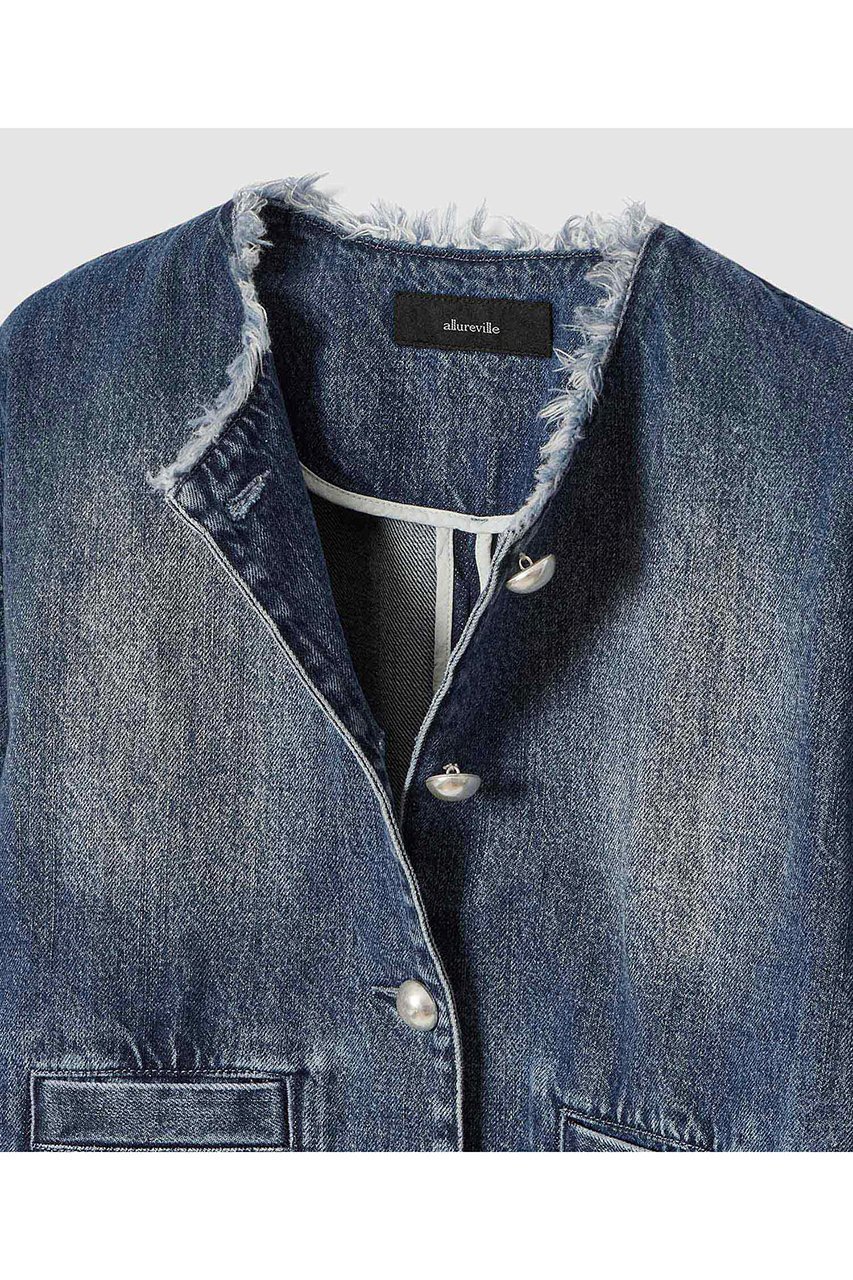 【アルアバイル/allureville】のデニムノーカラージャケット 人気、トレンドファッション・服の通販 founy(ファニー) ファッション Fashion レディースファッション Fashion for Women アウター Coat / Outerwear Collection レディースジャケット・軽アウター Jackets ノーカラージャケット / シンプル上品コーデ Collarless Jackets おすすめ Recommended / Our Picks ショート Short, Short Length シルバー Silver, Metallic Silver ジャケット Jacket, Outerwear デニム Denim, Jeans Material バランス Balance, Style Balance ボトム Bottoms, Lower Wear 再入荷 Restock / Back in Stock 定番 Standard, Basic Item other-3|ID: prp329100004898183 ipo3291000000036642420
