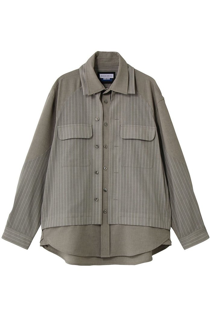 【メゾンスペシャル/MAISON SPECIAL】の【UNISEX】レイヤリングオープンカラーシャツ インテリア・キッズ・メンズ・レディースファッション・服の通販 founy(ファニー) https://founy.com/ ファッション Fashion レディースファッション Fashion for Women トップス・カットソー Cut & Sew Tops シャツ・ブラウス・オフィスカジュアル Elegant Blouses & Button-Ups ジュエリー Jewelry ファッションリング Fashion Rings イヤリング・フープ・ドロップタイプ Hoop, Drop & Clip Earrings ユニセックス Unisex, Genderless ストライプ Stripe, Striped Pattern ストレッチ Stretch, Stretchy Fabric スリーブ Sleeve, Long Sleeve / Short Sleeve ドッキング Docking, Mixed Material ロング Long, Long-Length 新作・新入荷 New Arrivals / New In |ID: prp329100004898244 ipo3291000000036643121
