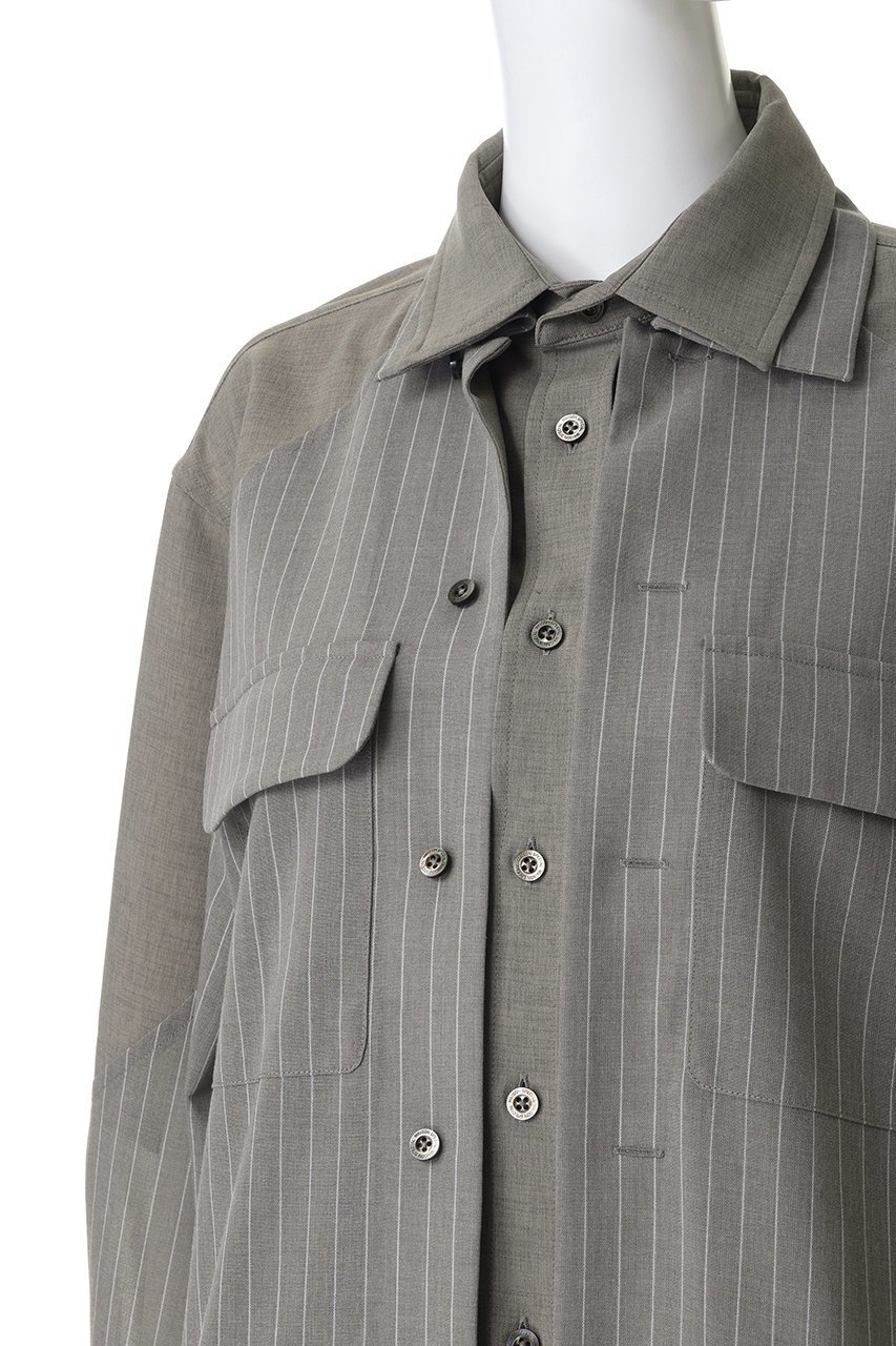 【メゾンスペシャル/MAISON SPECIAL】の【UNISEX】レイヤリングオープンカラーシャツ 人気、トレンドファッション・服の通販 founy(ファニー) 　ファッション　Fashion　レディースファッション　Fashion for Women　トップス・カットソー　Cut & Sew Tops　シャツ・ブラウス・オフィスカジュアル　Elegant Blouses & Button-Ups　ジュエリー　Jewelry　ファッションリング　Fashion Rings　イヤリング・フープ・ドロップタイプ　Hoop, Drop & Clip Earrings　ユニセックス　Unisex, Genderless　ストライプ　Stripe, Striped Pattern　ストレッチ　Stretch, Stretchy Fabric　スリーブ　Sleeve, Long Sleeve / Short Sleeve　ドッキング　Docking, Mixed Material　ロング　Long, Long-Length　新作・新入荷　New Arrivals / New In　other-5|ID: prp329100004898244 ipo3291000000036643128