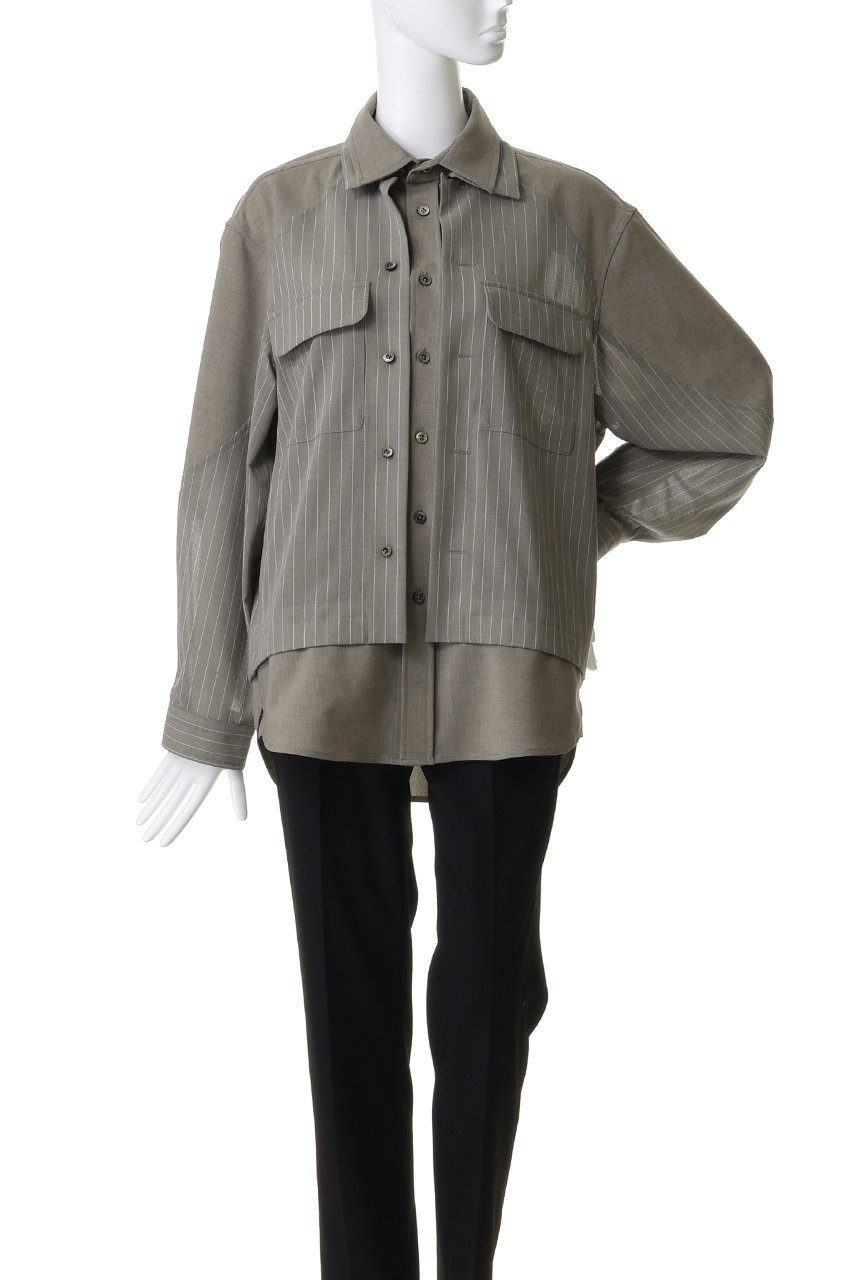 【メゾンスペシャル/MAISON SPECIAL】の【UNISEX】レイヤリングオープンカラーシャツ 大人の最旬トレンドファッション＆コーディネート founy(ファウニー) 　ファッション　Fashion　レディースファッション　Fashion for Women　トップス・カットソー　Cut & Sew Tops　シャツ・ブラウス・オフィスカジュアル　Elegant Blouses & Button-Ups　ジュエリー　Jewelry　ファッションリング　Fashion Rings　イヤリング・フープ・ドロップタイプ　Hoop, Drop & Clip Earrings　ユニセックス　Unisex, Genderless　ストライプ　Stripe, Striped Pattern　ストレッチ　Stretch, Stretchy Fabric　スリーブ　Sleeve, Long Sleeve / Short Sleeve　ドッキング　Docking, Mixed Material　ロング　Long, Long-Length　other-2|ID: prp329100004898244 ipo3291000000036931668