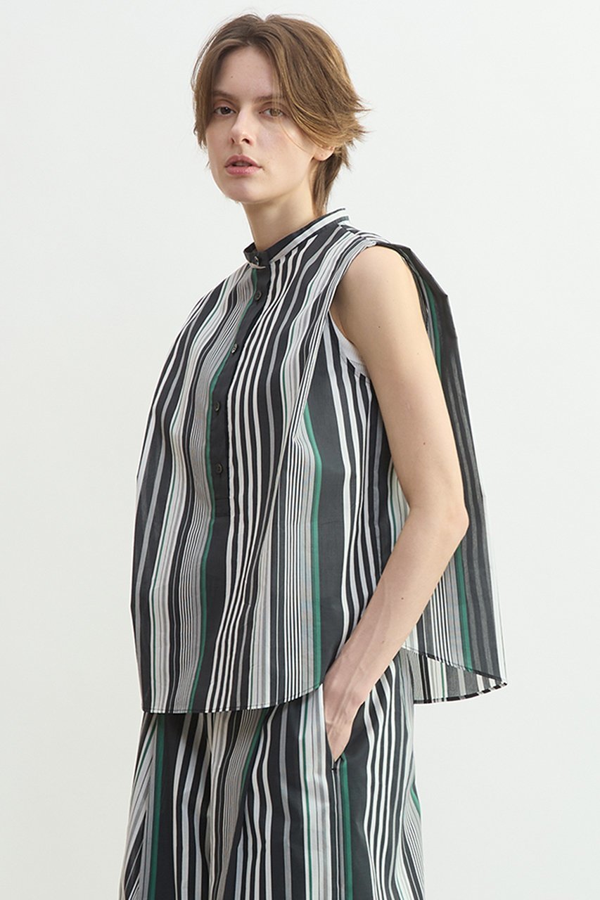 【プレインピープル/PLAIN PEOPLE】のストライプノースリーブブラウス 大人の最旬トレンドファッション＆コーディネート founy(ファウニー) 　ファッション　Fashion　レディースファッション　Fashion for Women　トップス・カットソー　Cut & Sew Tops　キャミソール&ノースリーブ　Camisoles & Sleeveless Tops　シャツ・ブラウス・オフィスカジュアル　Elegant Blouses & Button-Ups　ストライプ　Stripe, Striped Pattern　スリーブ　Sleeve, Long Sleeve / Short Sleeve　ノースリーブ　Sleeveless, No-Sleeve　フレンチ　French, French Style　モノトーン　Monotone, Black and White　エレガント 上品　Elegant　夏　Summer　other-4|ID: prp329100004898249 ipo3291000000036931759