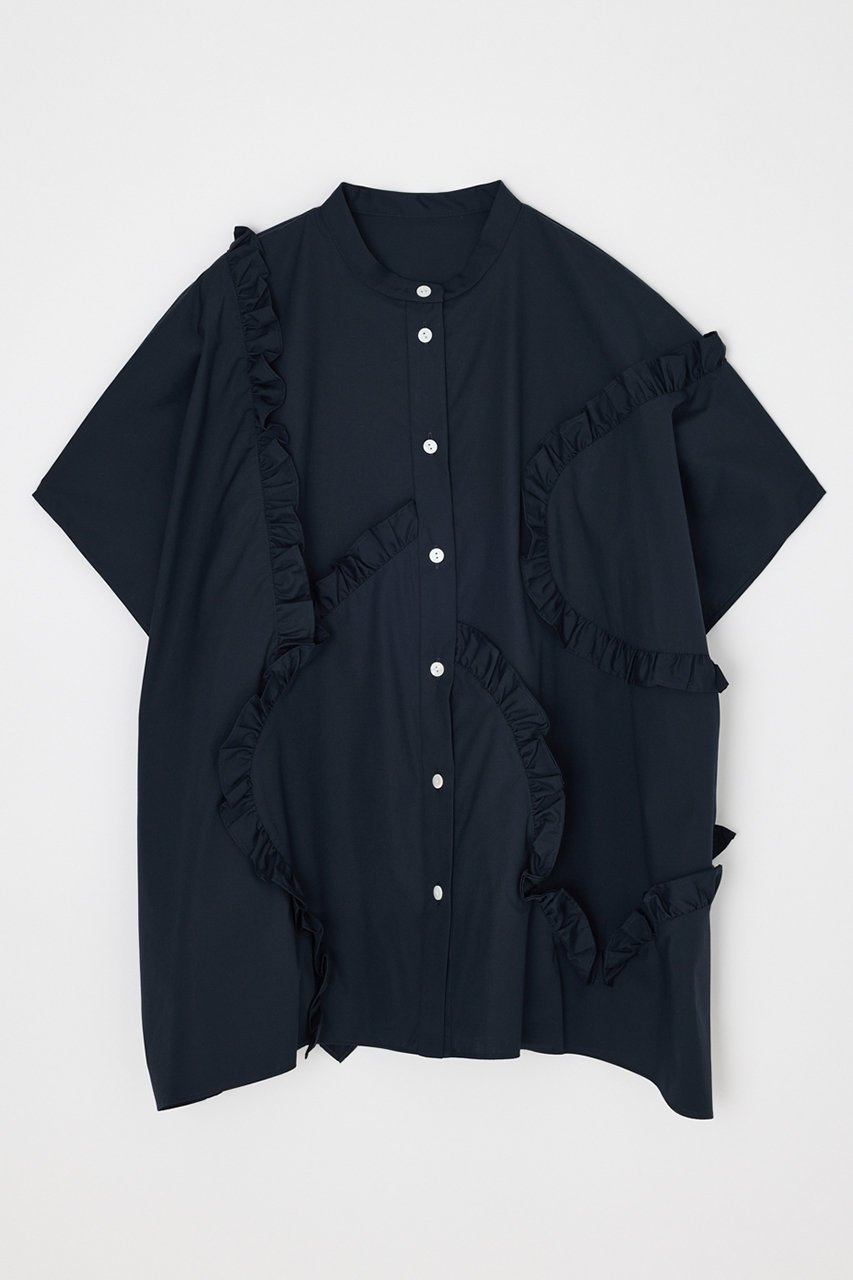 【エンフォルド/ENFOLD】のALIEN FRILL SQUARE SHIRT インテリア・キッズ・メンズ・レディースファッション・服の通販 founy(ファウニー) 　ファッション　Fashion　レディースファッション　Fashion for Women　トップス・カットソー　Cut & Sew Tops　シャツ・ブラウス・オフィスカジュアル　Elegant Blouses & Button-Ups　なめらか　Smooth, Silky Texture　ショート　Short, Short Length　スクエア　Square, Square Shape　スリーブ　Sleeve, Long Sleeve / Short Sleeve　バランス　Balance, Style Balance　フリル　Frill, Ruffle　ダークネイビー|ID: prp329100004898260 ipo3291000000036904600