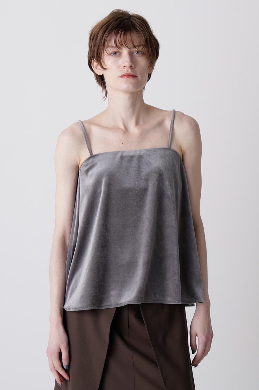 【ヒューエルミュージアム/hueLe Museum】の【hLM】カップ付きベロアキャミソール インテリア・キッズ・メンズ・レディースファッション・服の通販 founy(ファニー) 　ファッション　Fashion　レディースファッション　Fashion for Women　トップス・カットソー　Cut & Sew Tops　キャミソール&ノースリーブ　Camisoles & Sleeveless Tops　シャツ・ブラウス・オフィスカジュアル　Elegant Blouses & Button-Ups　ロングTシャツ・Tシャツ　Longline T-Shirts & Tees　カットソー・ベーシックTシャツ　Cut-and-Sewn Tops / Stretch Tees & Basics　ベロアトップス　Velour Tops / Velvet-Look Items　インナー　Innerwear　キャミソール　Camisole, Spaghetti Strap Top　ジャケット　Jacket, Outerwear　タンク　Tank Top, Sleeveless Top　ドレープ　Drape, Draping Fabric　フィット　Fit, Slim Fit　フレア　Flare, Flared　ベロア　Velour, Soft Velvet　A/W・秋冬　Autumn/Winter　グレー|ID: prp329100004898870 ipo3291000000036650462